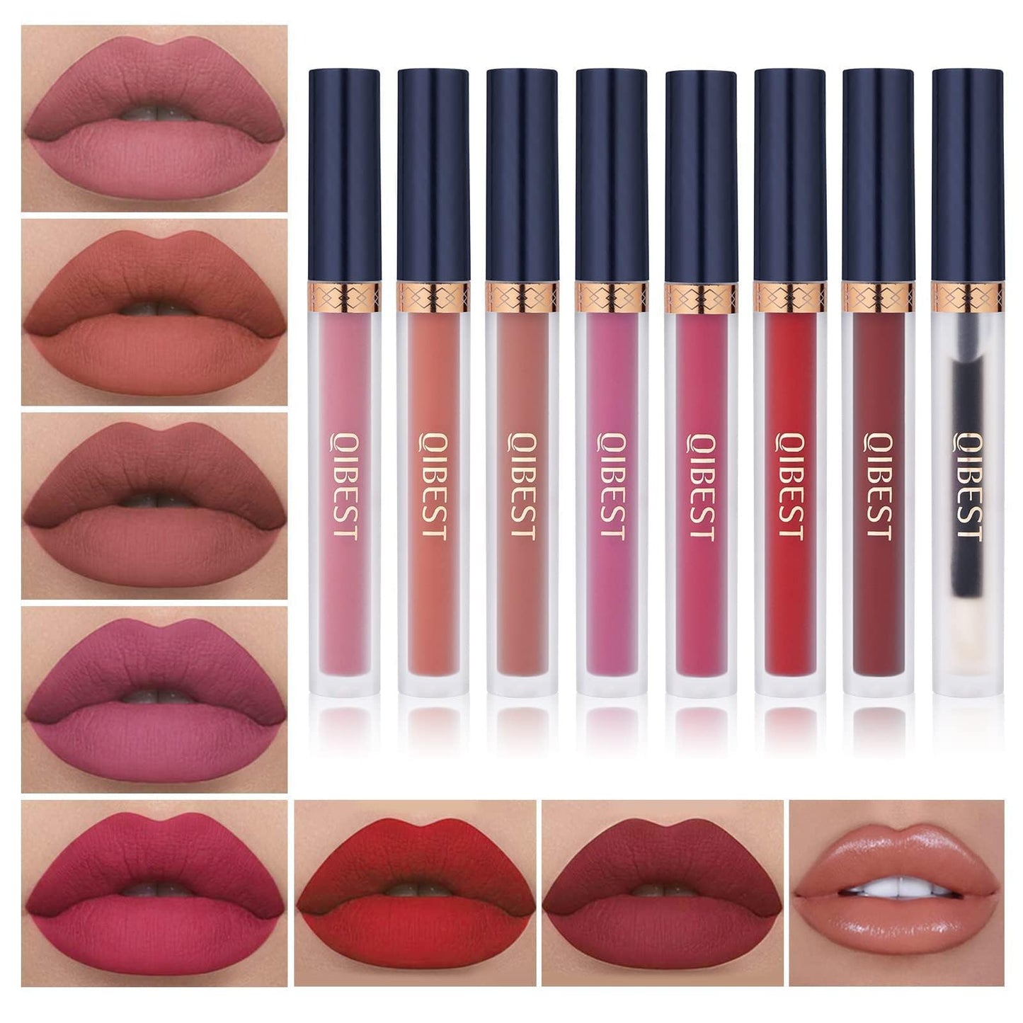 QiBest 7Pcs Matte Liquid Lipstick + 1Pcs Lip Plumper Makeup Set Kit, Pigmented Long Lasting Lip Gloss Set, Velvet Waterproof Halloween Lip Makeup Beauty & Personal Care QiBest