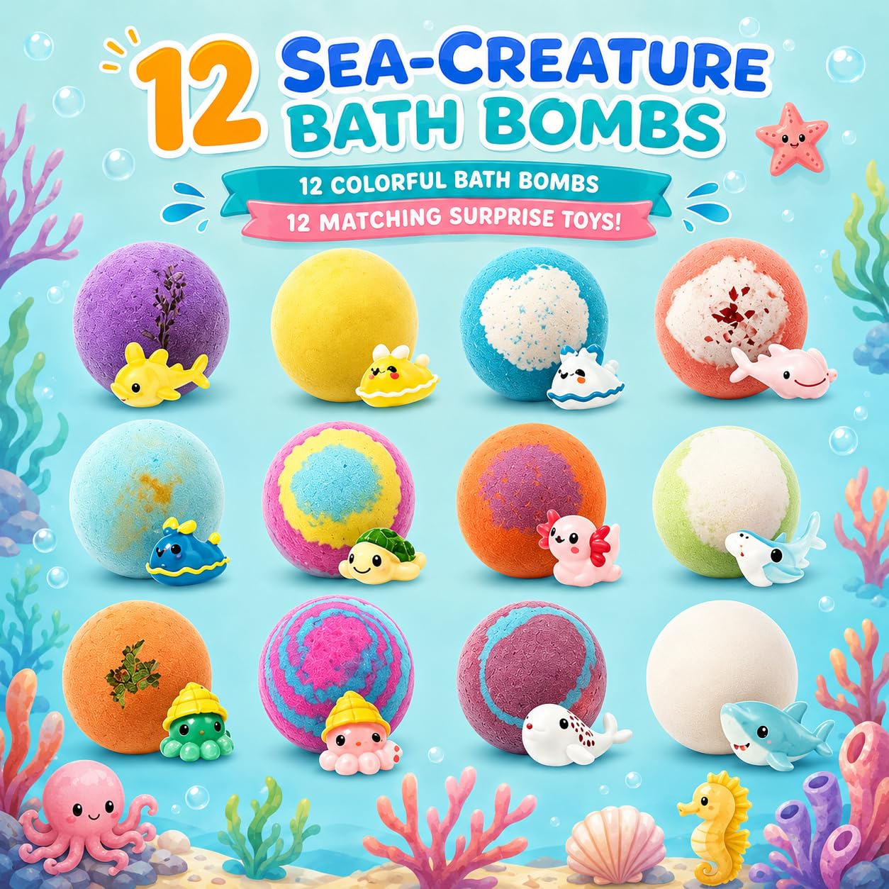 Bath Bombs with Toys Inside, 12 Pack Kids Bath Bombs with Surprise Inside, Play Fizz Bubble Bath Ball, Natural Organic Non Toxic Bath Bomb Gift Set Beauty and Personal Care Jaolee