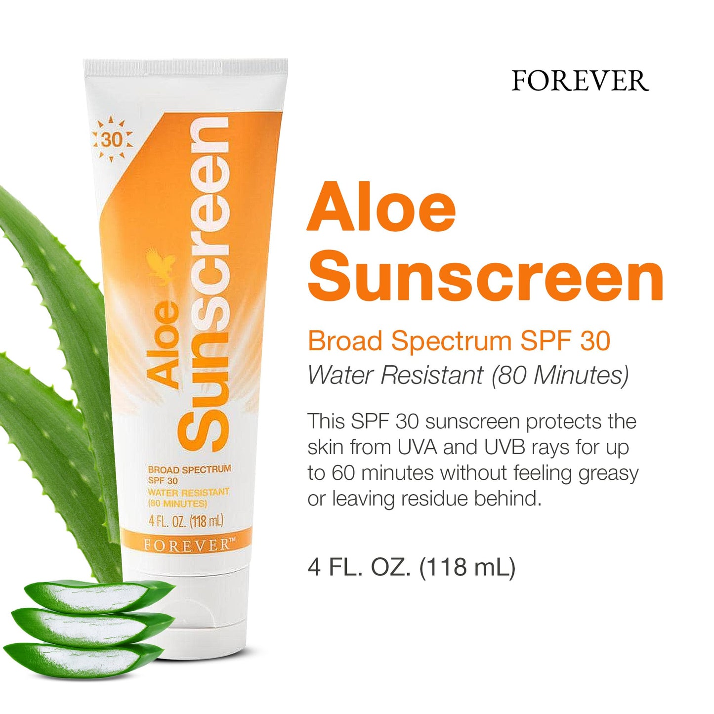 Forever Living - Aloe Sunscreen SPF 30 - with Aloe Vera, Water-Resistant Broad Spectrum UVA and UVB Defense, 4 fl oz Beauty & Personal Care Forever Living Products