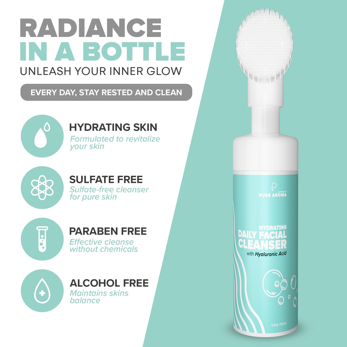 Pure Aroma Hydrating Daily Facial Cleanser | Foaming Face Wash & Makeup Remover With Hyaluronic Acid, Glycerin | For All Type Of Skin | Beauty & Personal Care Pure Aroma