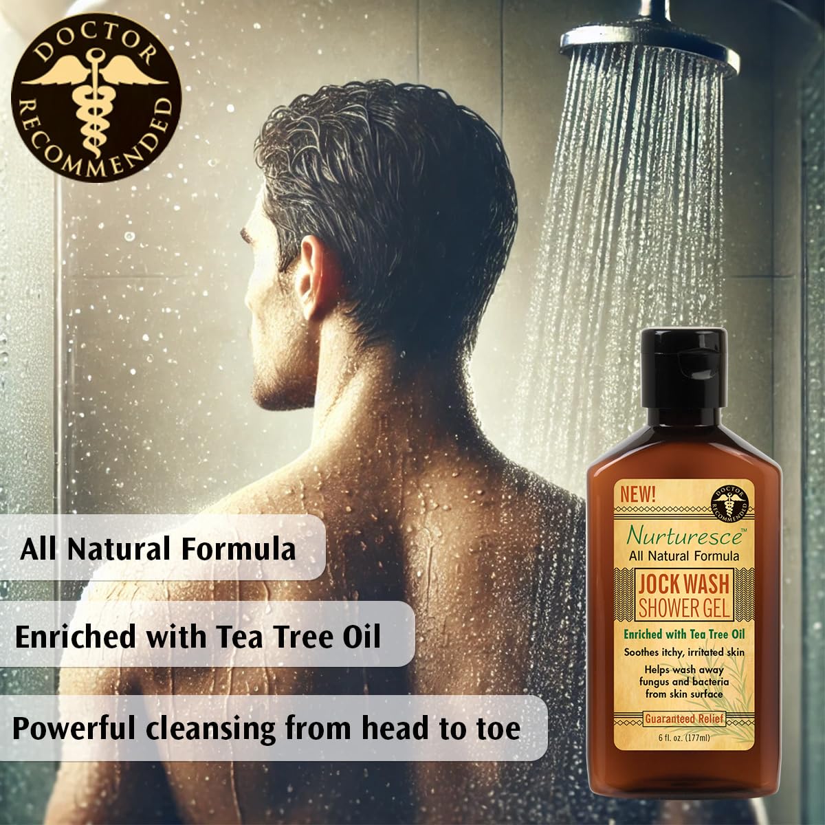 PediFix Nurturesce Jock Wash Shower Gel, 6 Fluid Ounce - Tea Tree Oil Enriched, Anti-Fungal, Soothes Itchy Irritated Skin, Natural Body Wash Beauty & Personal Care Pedifix