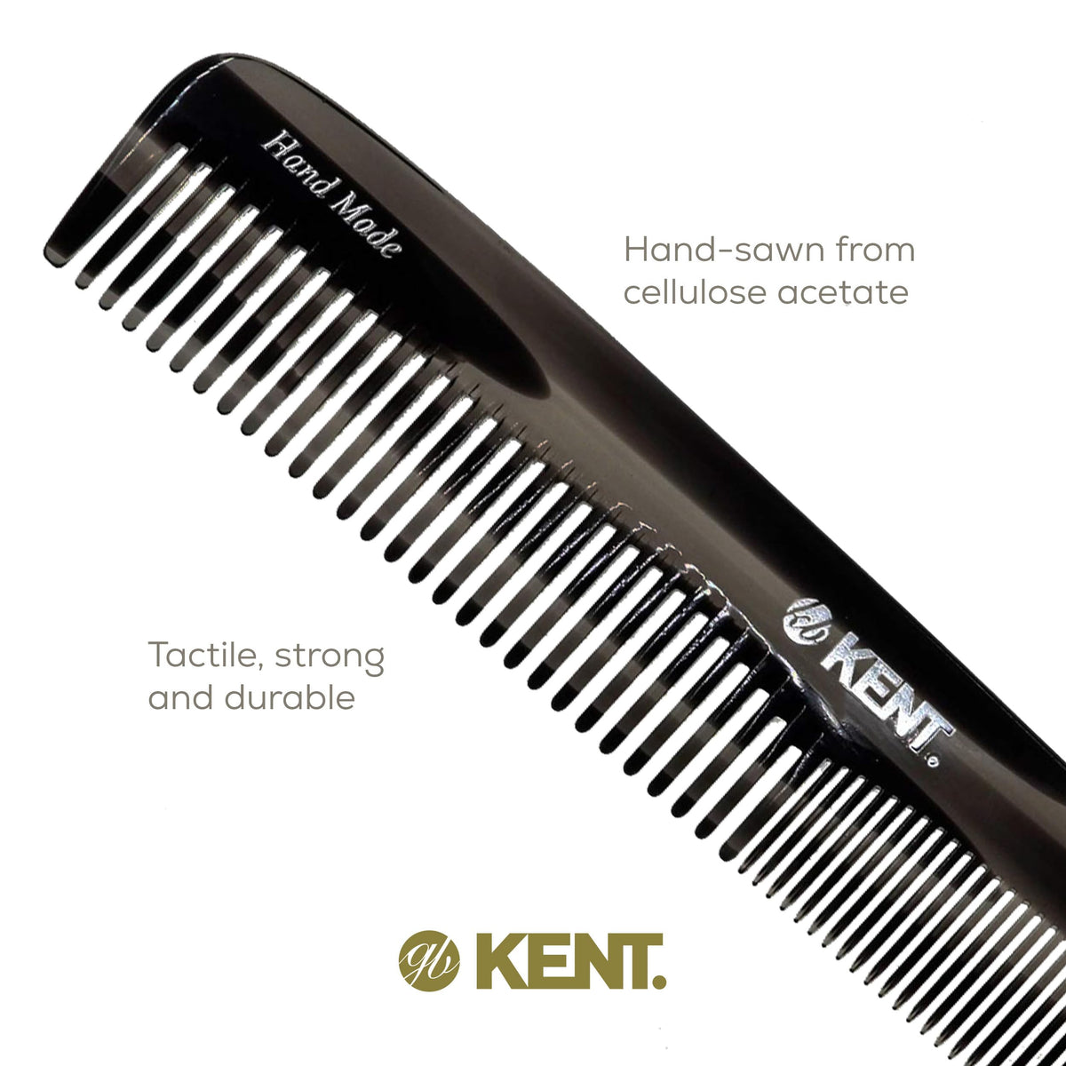 Kent 9T Black Graphite Fine Tooth and Wide Tooth Detangler Comb - Large Handmade Dressing Comb for Wet Hair and Durable Grooming, Hand Polished,