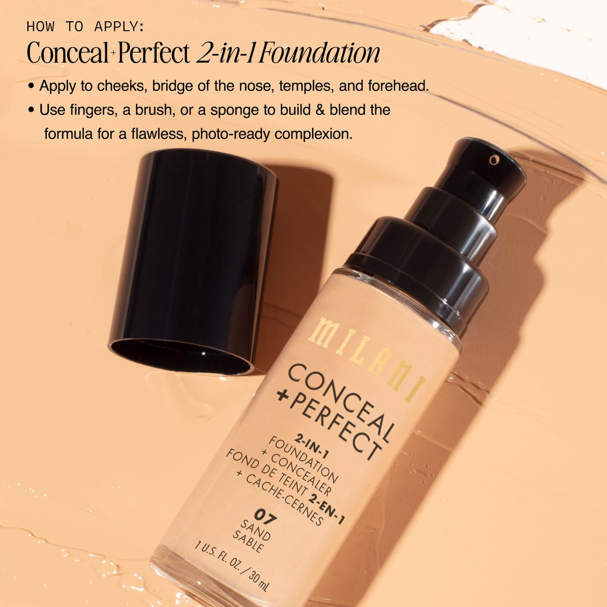Milani Conceal + Perfect 2-in-1 Foundation + Concealer for a Flawless Complexion, Under Eye Corrector, Cover Redness and Imperfections, Waterproof and