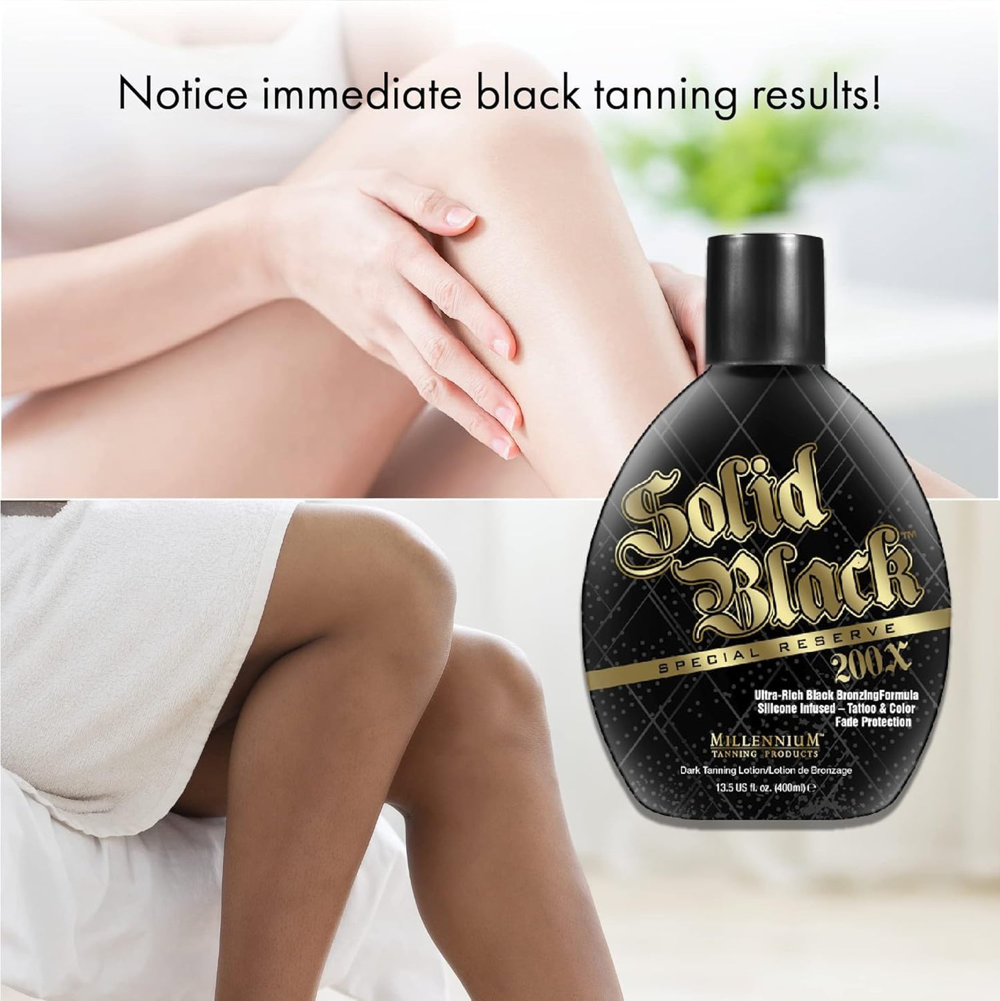 Millennium Solid Black Special Reserve 200X Tanning Lotion - Indoor/Outdoor Use with Advanced Silicone Bronzer, Tattoo Protection - Tanning Lotion Beauty & Personal Care Millennium Tanning