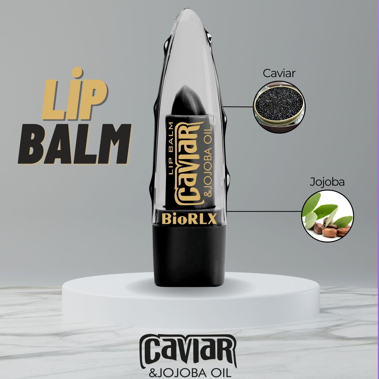 BioRLX Caviar & Jojoba Oil Lip Balm - Luxurious Color-Free Lip Care for Intense Moisture and Smoothness (Caviar & Jojoba, 0.12 Ounce (Pack of 1)) Beauty and Personal Care BioRLX