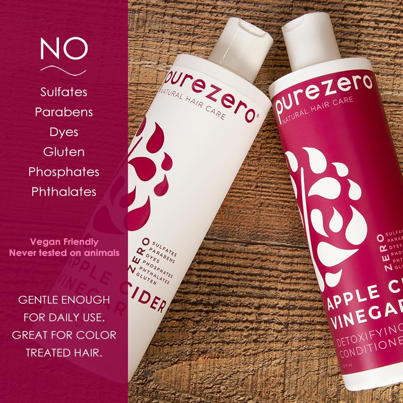 Purezero Apple Cider Vinegar Shampoo & Conditioner Set - Detox Scalp & Hair - pH balanced -Increase Hydration - Zero Sulfates, Parabens, Dyes - 100% Beauty & Personal Care Purezero