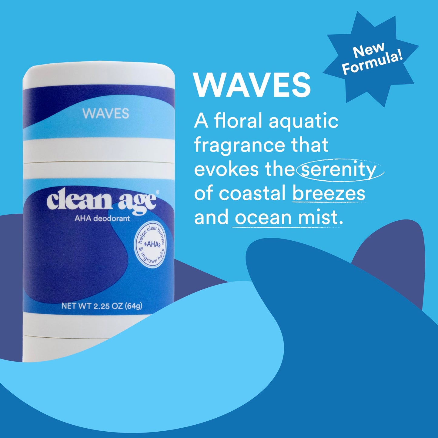 Clean Age Aluminum Free Deodorant, Waves Scent, 2.25oz 1 Pack, Teen Deodorant for Boys and Girls, Paraben Free, No Aluminum for Sensitive Skin, Beauty and Personal Care CLEAN AGE