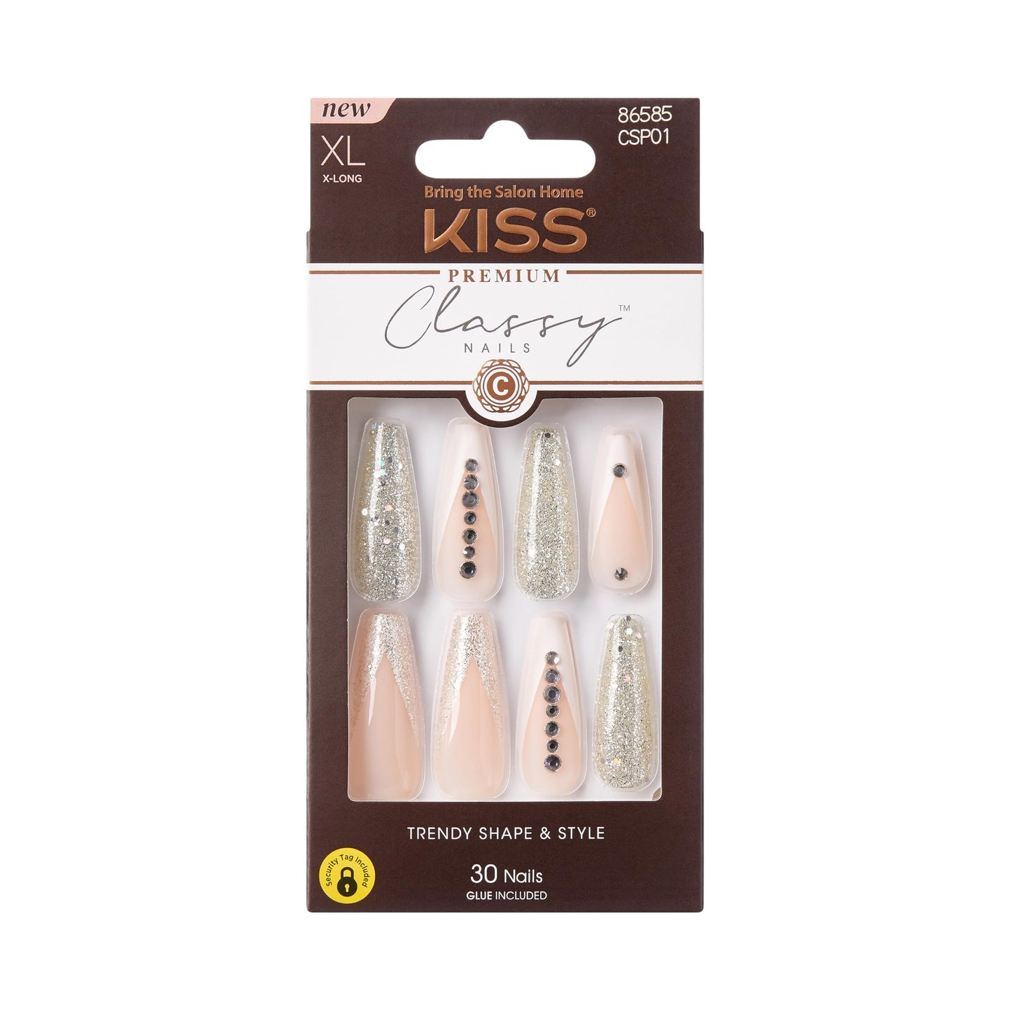 KISS Classy, Press On Nails, Nail glue included, 'Sophisticated', Silver, Extra-Long Size, Coffin Shape, Includes 30 Nails, 2g glue, 1 Manicure Stick Beauty & Personal Care kiss new york