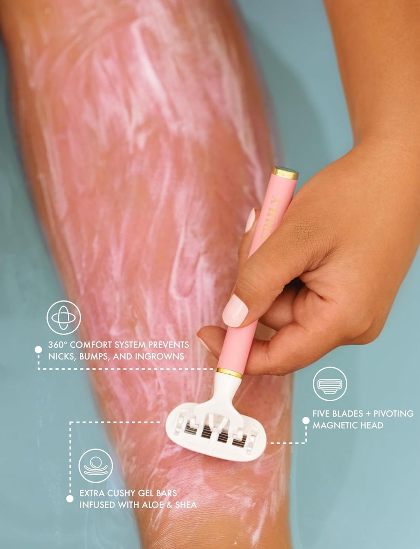 Truly Beauty Life Shaver Razor - Best Razor for Sensitive Skin - 5 Blades with Aloe & Shea Butter Infused Gel Bars - Pivoting Head & Flex-Grip Handle Beauty and Personal Care Truly