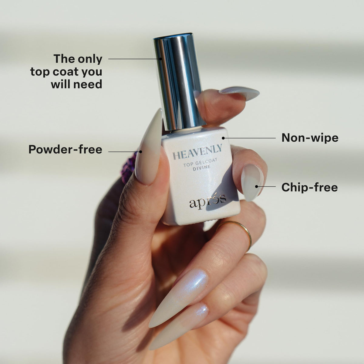 Apres Heavenly Top Gelcoat, 15 ml Non-Wipe Nail Gel Polish Top Coat, Shimmery Long Lasting Topcoat (Cherub, 15 ml)