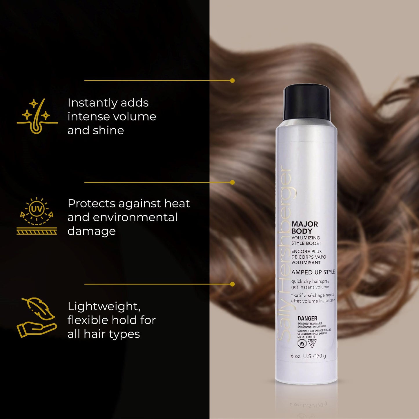 SALLY HERSHBERGER Major Body Volumizing Style Boost Hair Spray for Men & Women - Strong Hold Hairspray for Unisex - Adds Intense Volume & Shine - All Beauty & Personal Care SALLY HERSHBERGER