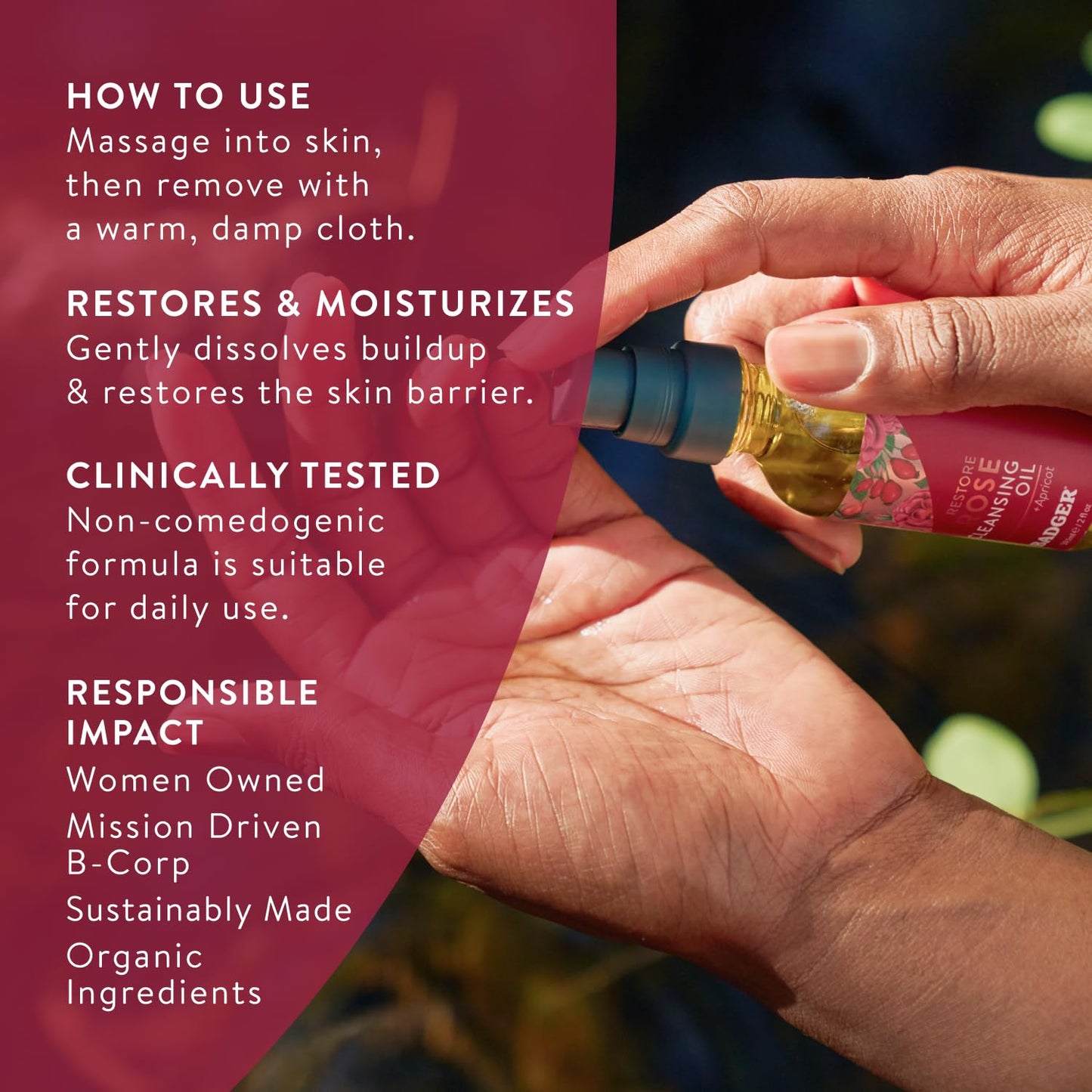 Badger Rose Face Cleansing Oil, Organic Facial Cleanser & Makeup Remover, Non-Greasy Moisturizing Skin Balancing Gentle Face Cleanser w/Pure Rose Oil Beauty & Personal Care Badger