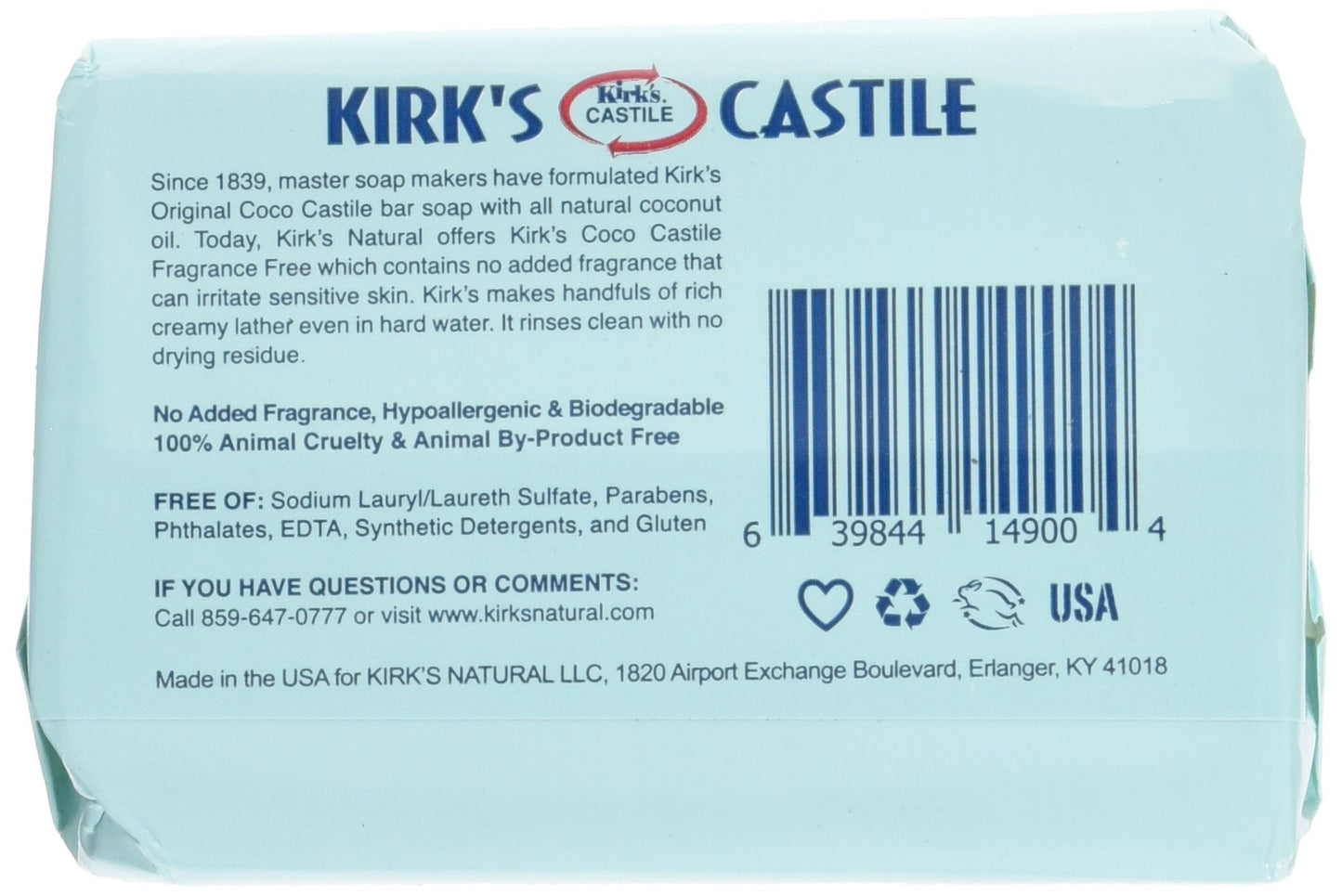 Kirk's Coco Castile Soap, Fragrance Free (Pack of 5) Beauty & Personal Care Kirk's