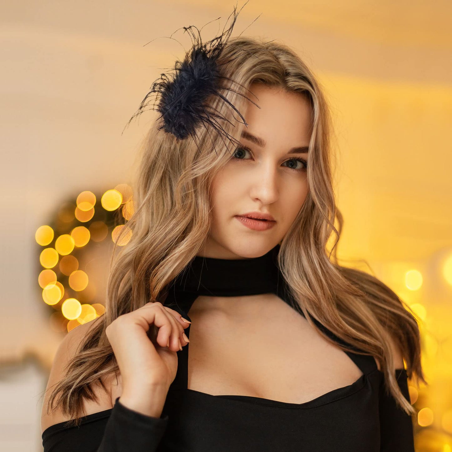 OIIKI 2Pcs Black Ostrich Hair Clip, Feather Hairgrip Retro Hair Jewelry Accessories for Women Bride Party Festival Valentine Wedding Engagement Beauty & Personal Care OIIKI