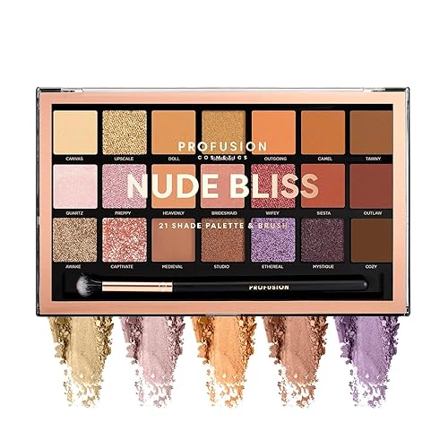 Profusion Cosmetics Nude Bliss 21 Shade Eyeshadow Palette and Pro Series Brush, Unleash Creativity and Get Glam With Richly Pigmented Eyeshadow… Beauty & Personal Care Profusion Cosmetics
