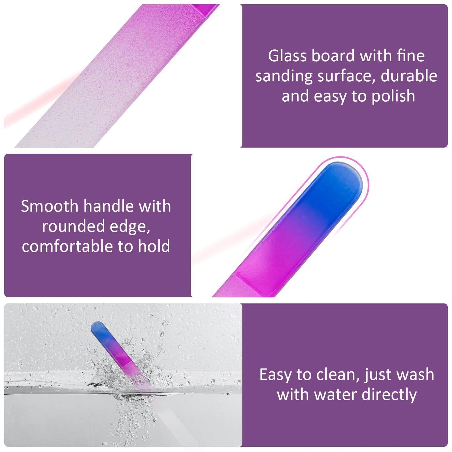 EAONE Crystal Glass Nail File with Case 3 Pack, Double-Sided Etched Fingernail Files for Natural Nails Professional Footnail Care Tool, Stocking Beauty & Personal Care EAONE
