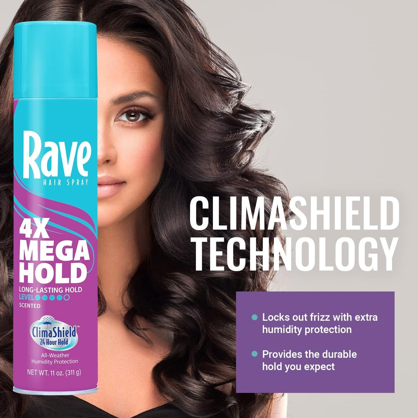 Rave 4X Mega Long-Lasting Firm Hold Scented Hair Spray for Heat Protection, Volume and Shine - ClimaShield for Extra Humidity & Minimizes Frizz - 2 pc Beauty & Personal Care rave