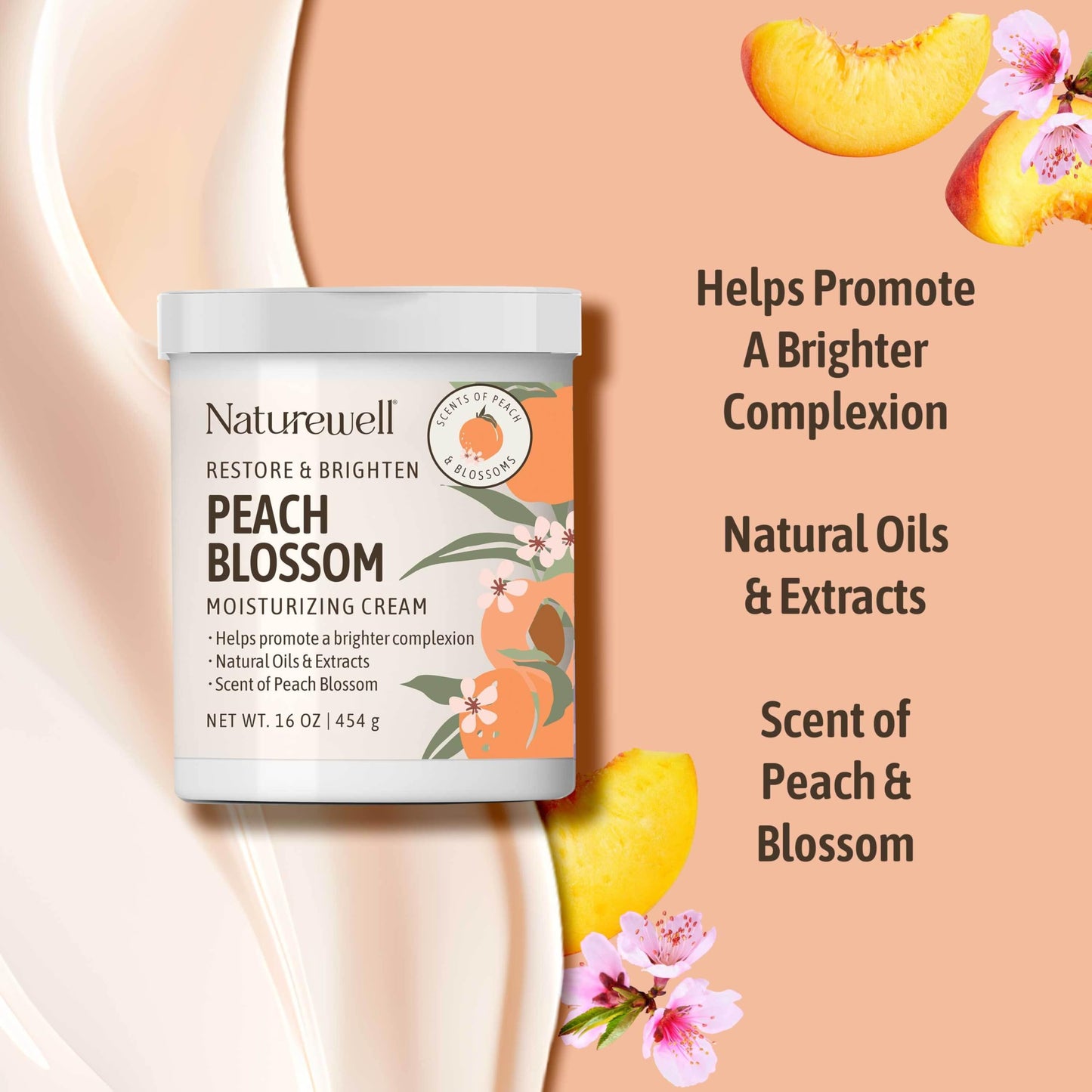 NATURE WELL Peach Blossom Restore & Brighten Moisturizing Cream For Face & Body, Infused With Peach Extract, Niacinamide, & Hyaluronic Acid, Promotes Beauty & Personal Care NATURE WELL