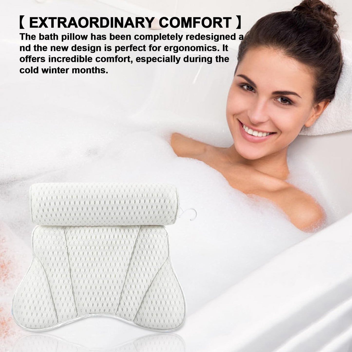 Bathtub Pillow Headrest Spa Bath Cushion Washable Luxury Bathtub Pillow Anti-Slip Soft Large Comfort 3D Mesh Hot Tub Neck and Back Support with 6 Beauty and Personal Care 5JJJLOOOPP
