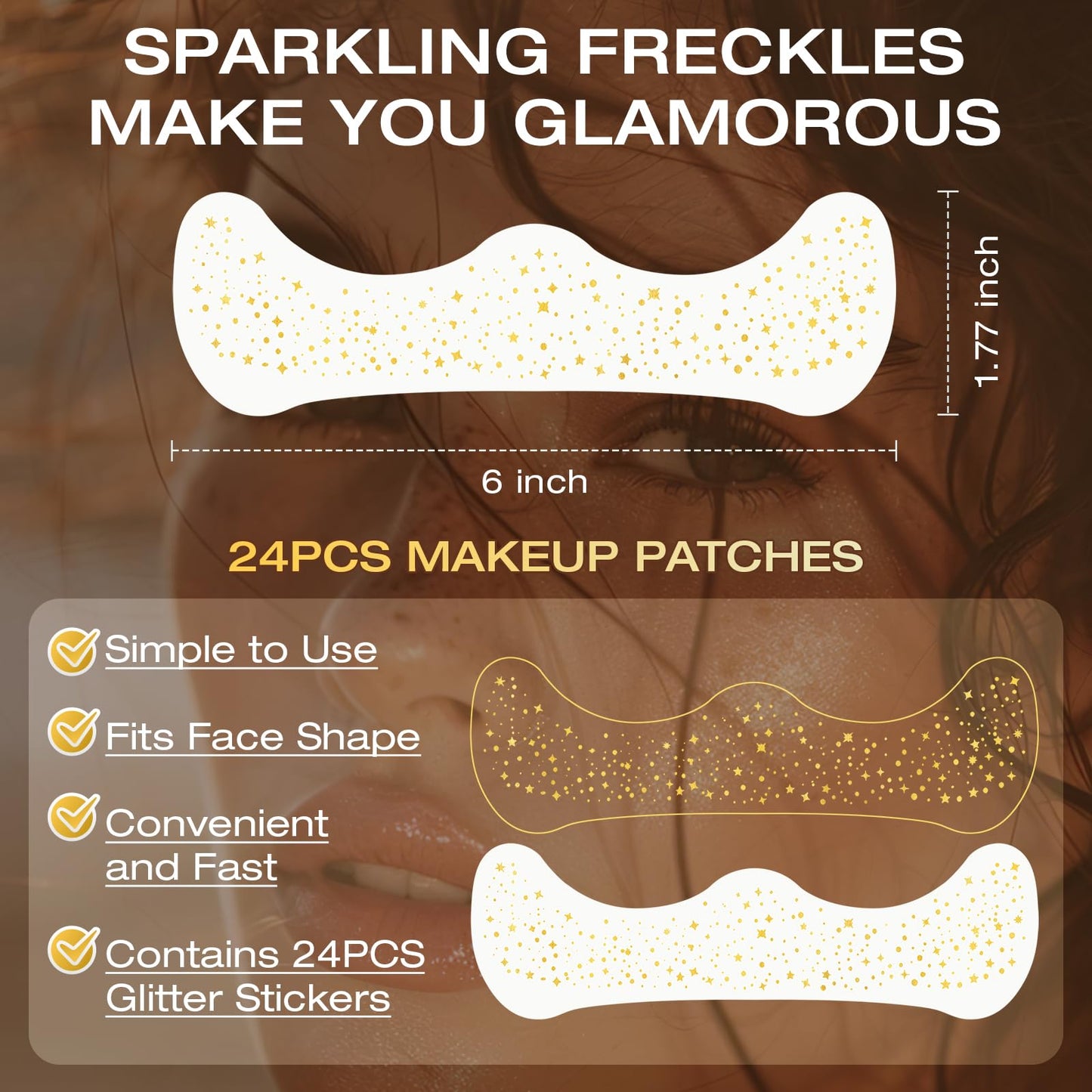 Leterly 24 Pcs Glitter Freckles Face Tattoo,Gold Face Glitter Makeup Patches Cute Sparkle Freckles Patches Waterproof Makeup Speckles for Face Beauty & Personal Care Leterly