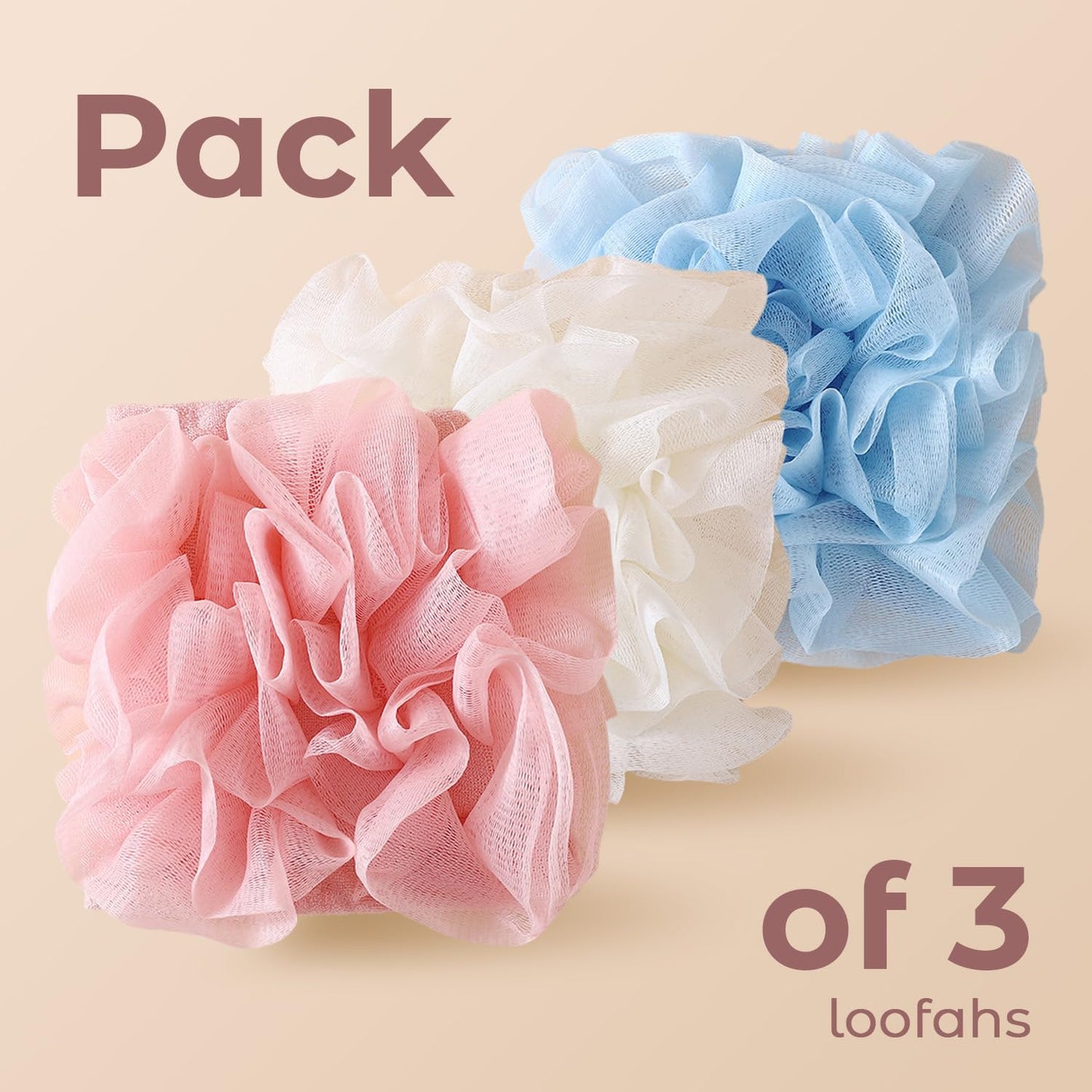 2 in 1 Loofah Sponges 3-Pack Dual-Sided Exfoliating Bath Sponges for Shower & Loofah Washcloth for Bar Soap Premium Body Scrubber with Drawstring Beauty and Personal Care GTFL.RTPOP