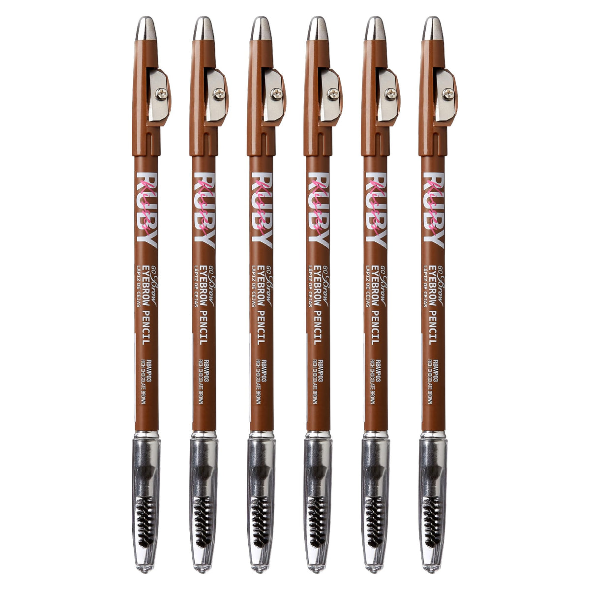 Ruby Kisses GoBrow Eyebrow Pencil, Sharpenable, Longwear, Long Lasting Eyebrow Wooden Pencil for Natural-Looking Brows 6 PACK (Chocolate Brown)