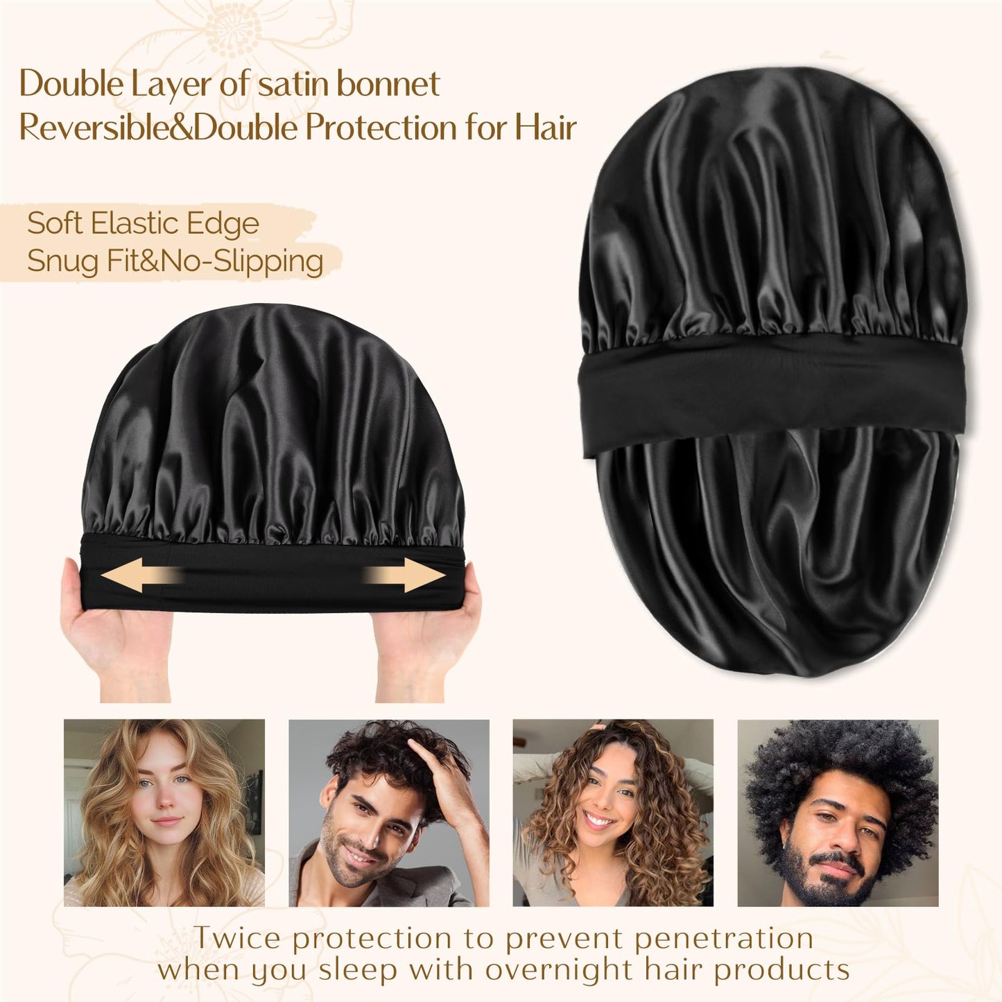 YANIBEST Soft Satin Bonnet for Men Women, Sleep Cap to Maintain Moisture Beauty and Personal Care YANIBEST