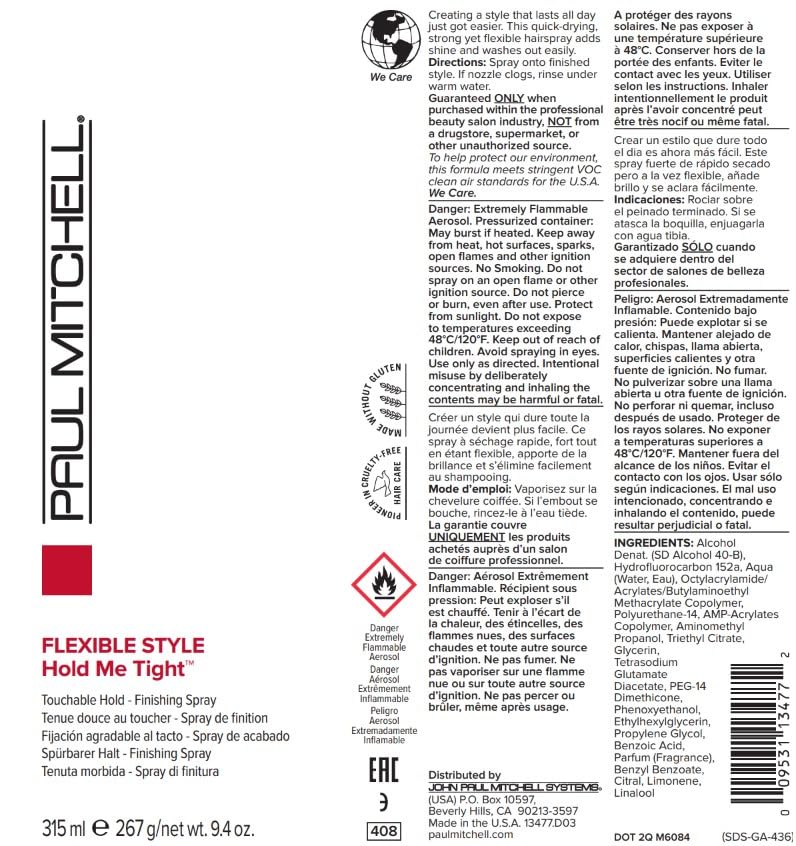 Paul Mitchell Hold Me Tight Finishing Hairspray, Strong Hold, Touchable Finish, For All Hair Types, Especially Fine to Medium Hair, 9.4 oz. Beauty & Personal Care Paul Mitchell