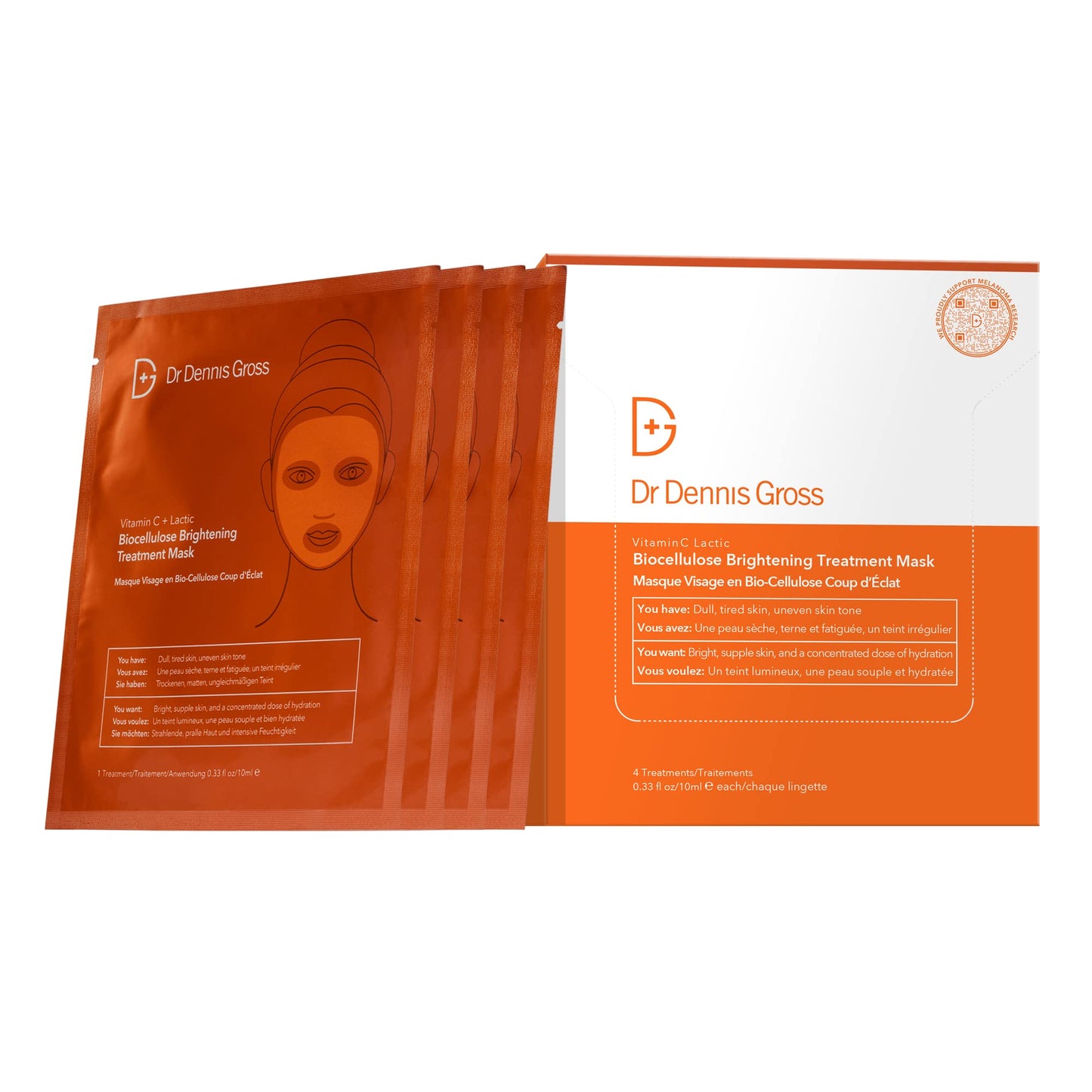 Dr Dennis Gross Vitamin C Lactic Biocellulose Brightening Treatment Mask, Revive Dry, Visibly Damaged Skin, 4 Pack Beauty & Personal Care Dr Dennis Gross
