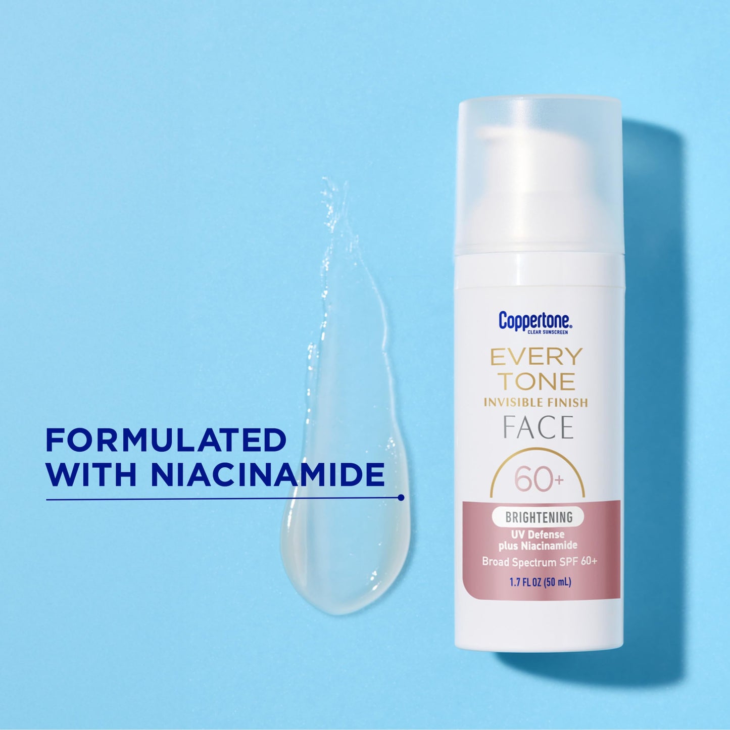 Coppertone Every Tone Invisible Finish Brightening UV Defense Face Sunscreen SPF 60+ with Niacinamide, Lightweight, Blends in Clear Sunscreen for All Beauty & Personal Care Coppertone