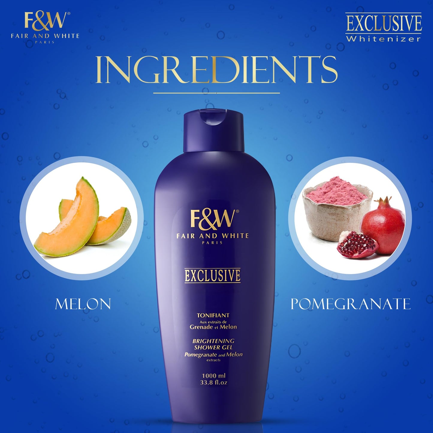 FAIR & WHITE Exclusive, Skin Brightening Body Wash - 33.8 fl.oz / 1000ml - Daily Shower Gel, Uneven Skin Tone, with Pomegranate and Melon Extracts Beauty & Personal Care FAIR & WHITE