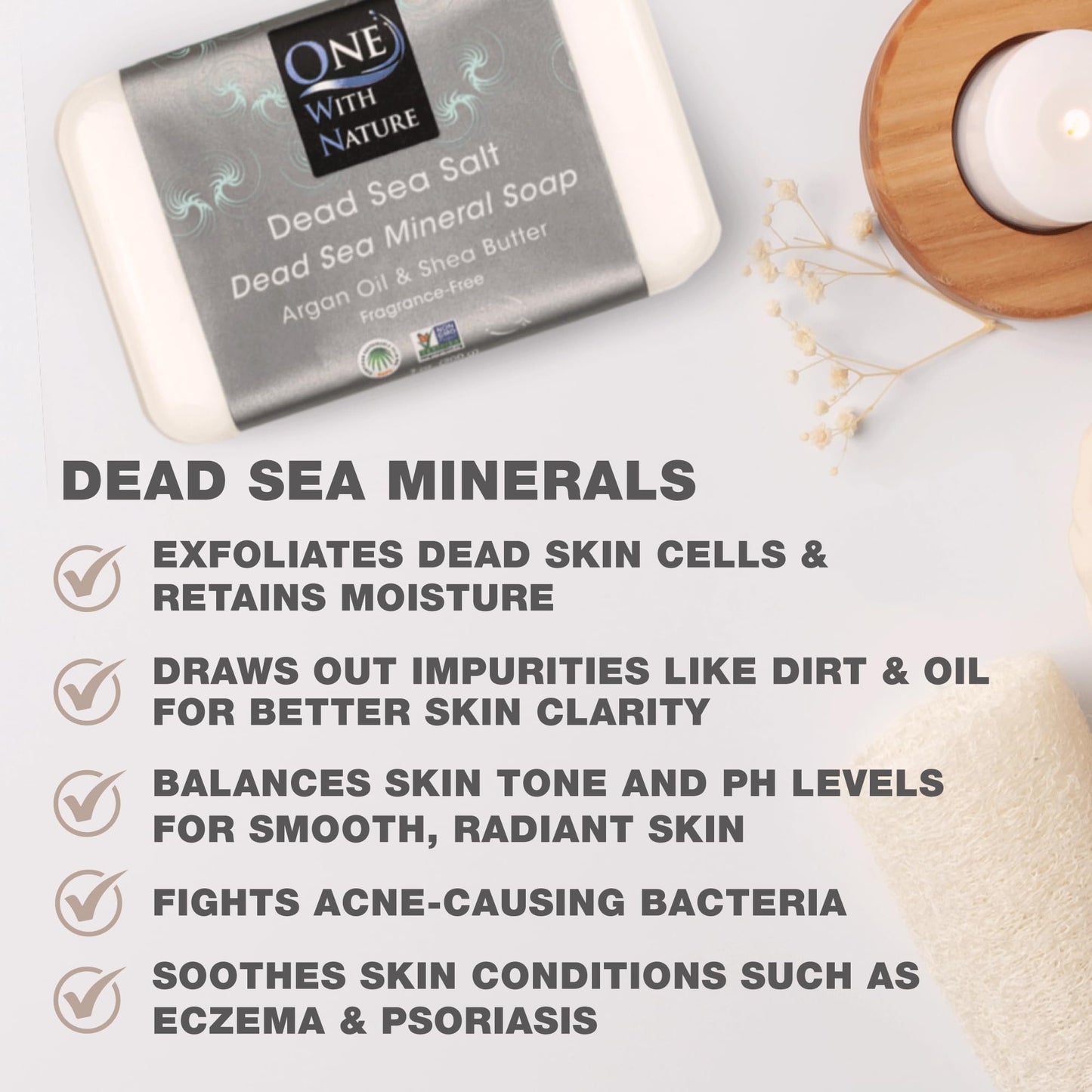 DEAD SEA Salt SOAP 3 PK - Shea Butter, Argan Oil, Magnesium, Sulfur, Minerals. All Skin Types, Problem Skin. Acne Treatment, Eczema, Psoriasis Beauty & Personal Care One With Nature
