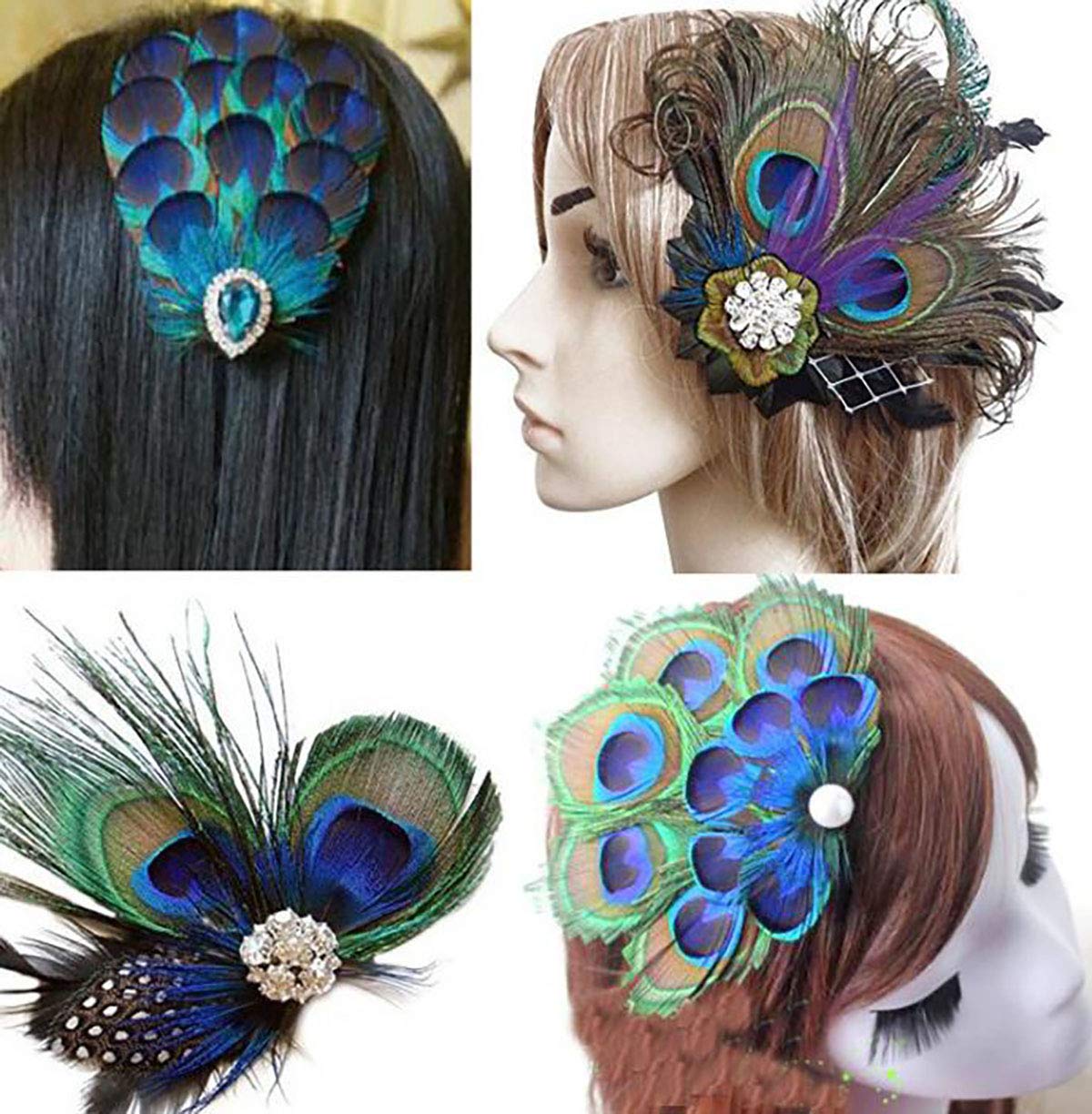 Women Bohemian Peacock Feather Hair Clip Hair Pin Elegant Fascinator Wedding Dance Party Headdress Headwear Hair Accessory Sequined Showgirl Headpiece Beauty & Personal Care Fodattm