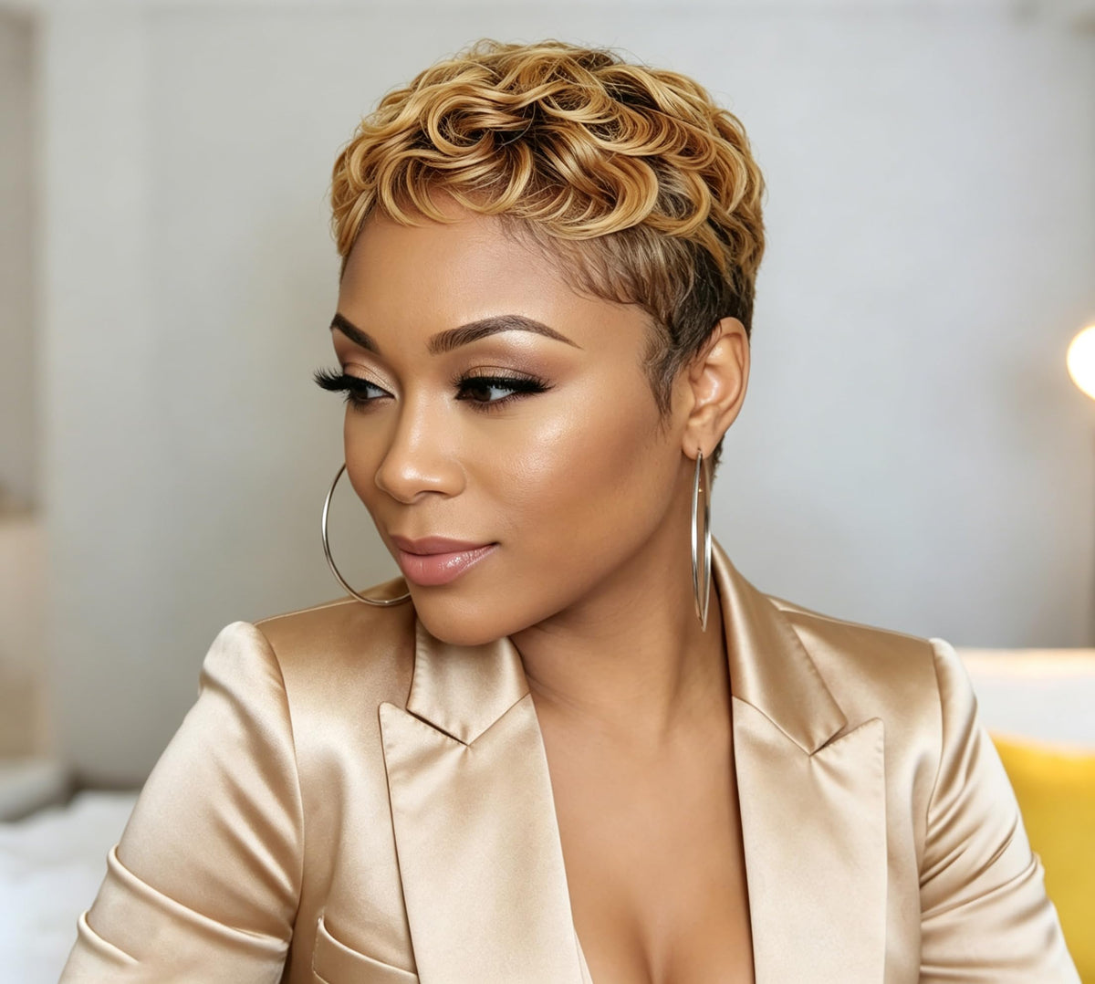 Naseily Short Black and Burgundy Wig Short Curly 2 Tones Synthetic Wigs For Black Women Natural Short Hair Wig (9482-hb)