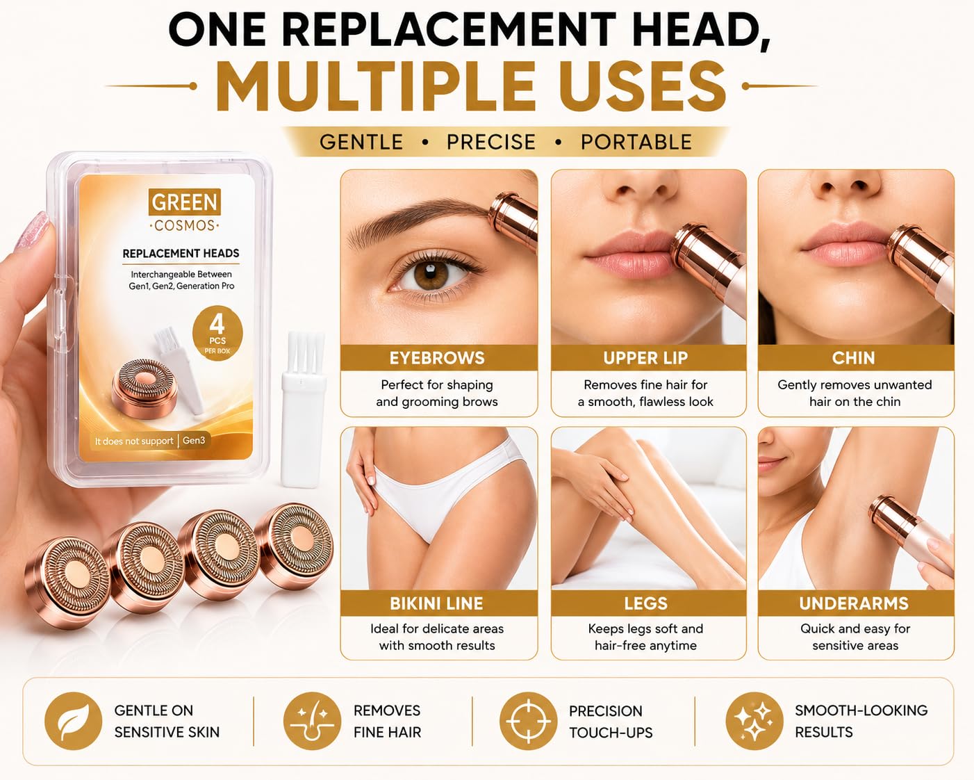 Replacement Heads for Flawless Facial Hair Remover, Replacement Blades for Finishing Touch Flawless Hair Removal Gen 1 and Gen 2 Beauty and Personal Care Green Cosmos