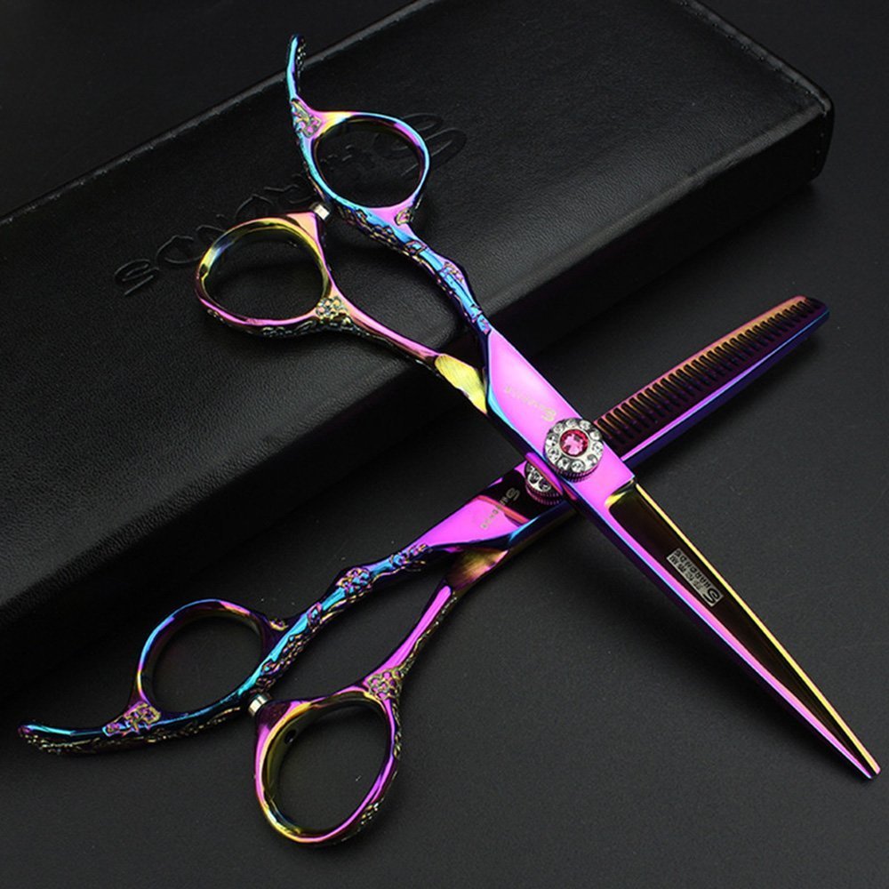 (Left hand) Purple 6-inch hair clippers Japanese 440c high hardness stainless steel professional hair salon hair clippers and thinning scissors Beauty and Personal Care SHARONDS