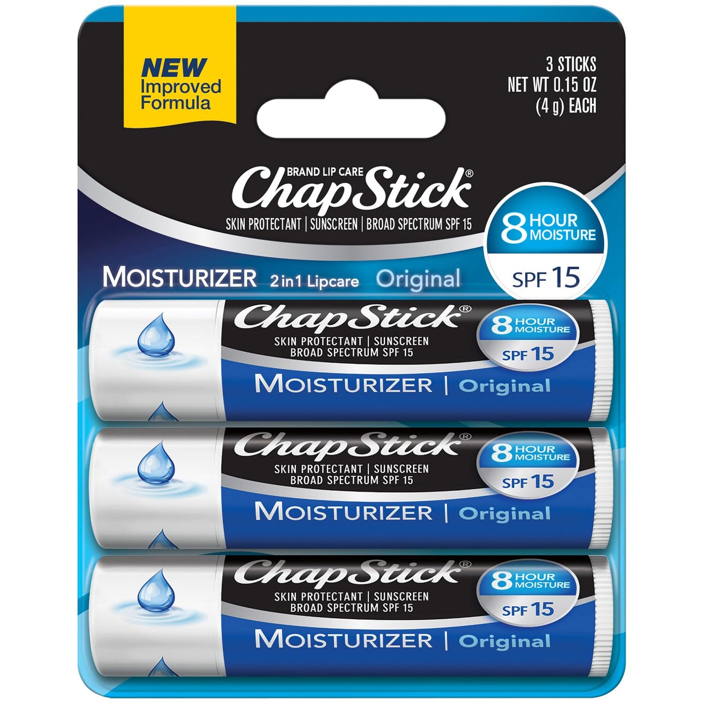 ChapStick Moisturizer 2-in-1 Lipcare SPF 15, Original, 3-Pack - Sunscreen Lip Balm with Aloe Vera and Vitamin E, 0.15 Ea Beauty and Personal Care ChapStick