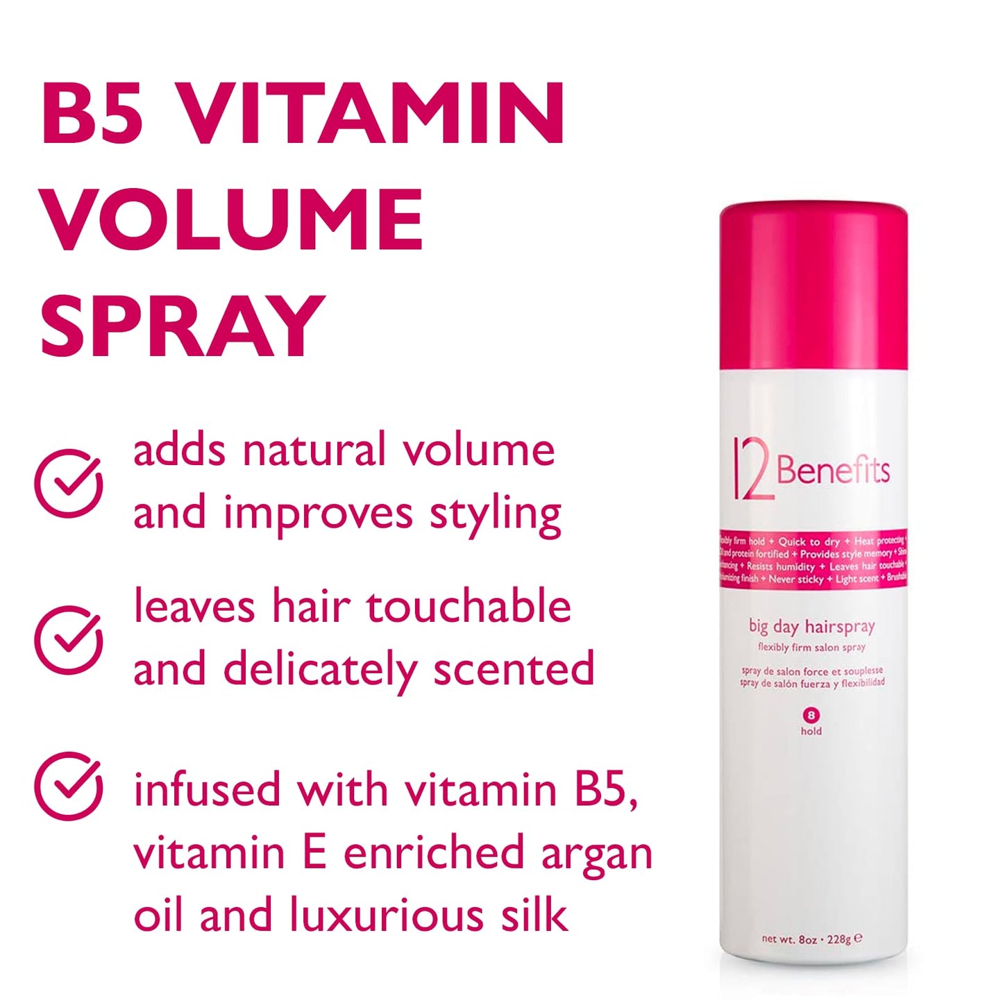 12 Benefits Big Day Hairspray - Long-lasting Hair Care Volume Spray w/Argan Oil, Vitamin B5, Silk Protein + Salon Product, Heat Protectant, Humidity Beauty & Personal Care 12 Benefits