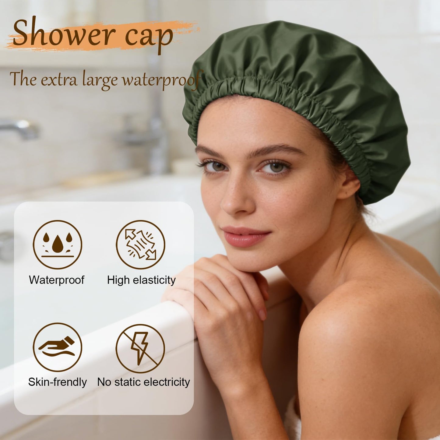 Doitory Satin Lined Shower Cap for Women, Reusable Waterproof Hair Cap, Large Washable Bath Caps with Soft Elastic Band, Protect Long Hair Braids(Dark Beauty and Personal Care Doitory