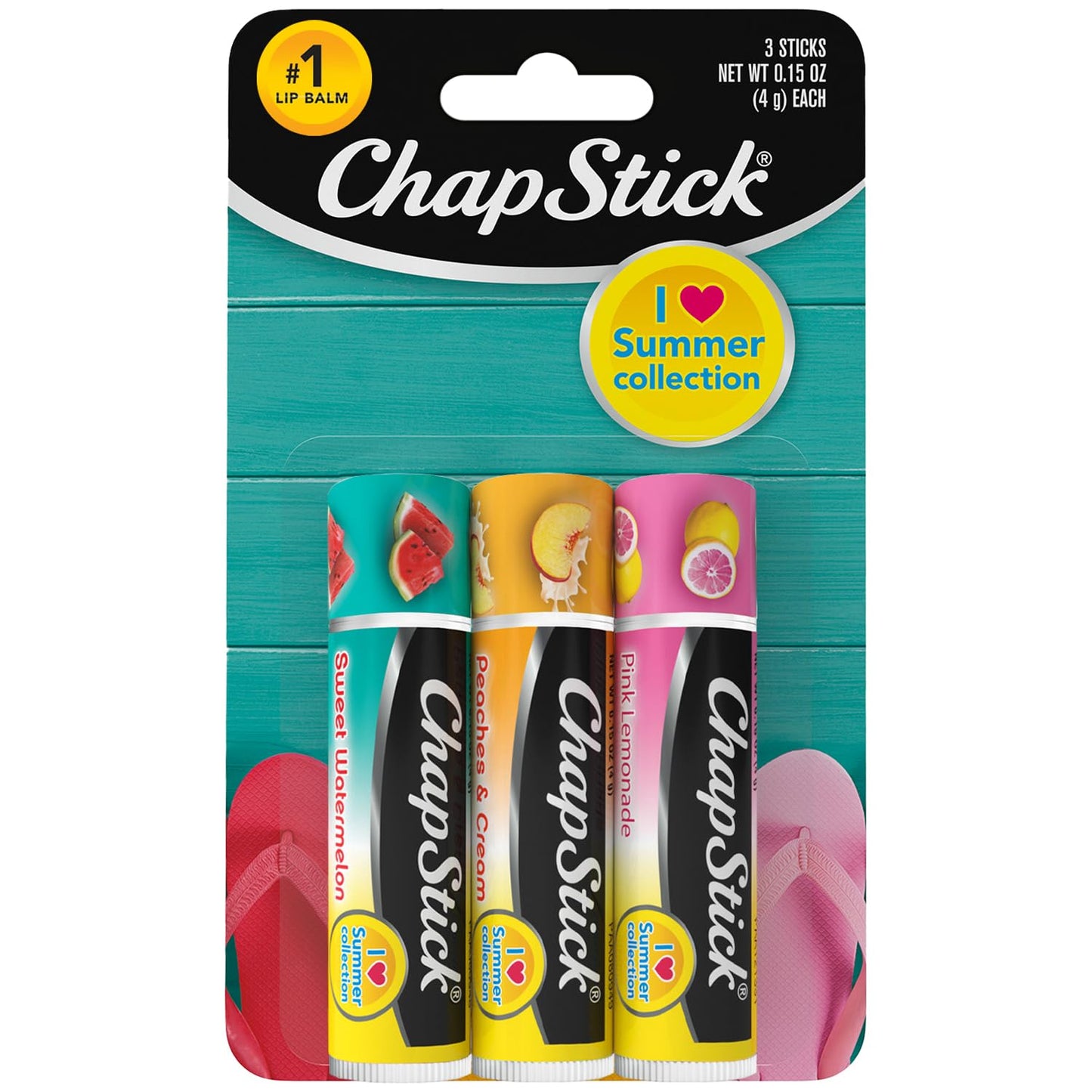 ChapStick Lip Balm, I Love Summer Collection, Variety 3-Pack - Sweet Watermelon, Peaches & Cream, Pink Lemonade, Moisturizing Lip Care, 0.15 Oz Ea Beauty & Personal Care ChapStick