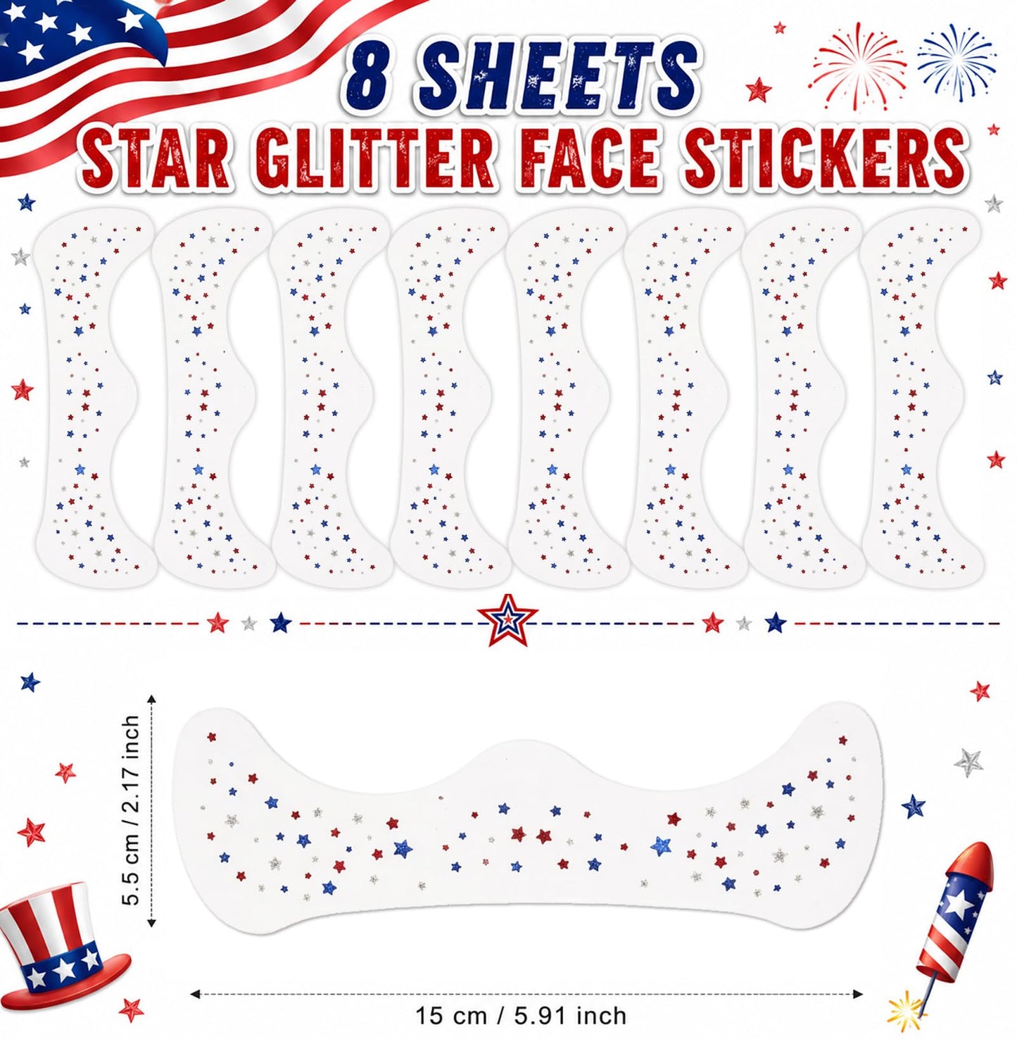 Artlunar 8Pcs 4th of July Face Tattoos, Red White Blue Irregular Mini Star Freckle Stickers for Women & Kids, Patriotic Makeup for Independence Day Beauty & Personal Care Artlunar