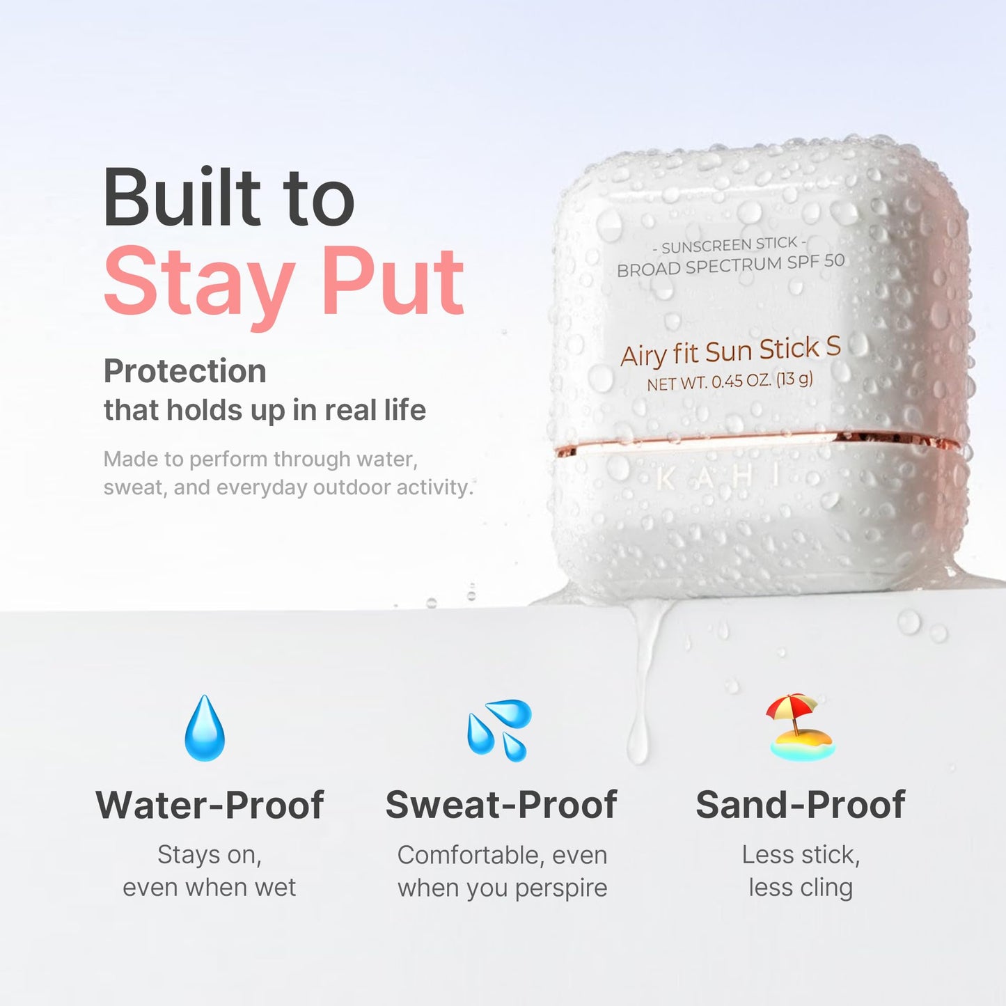 KAHI Airy Fit Sun Stick S - SPF 50+ Triple Functional Broad Spectrum Face Sunscreen Stick - Waterproof, Sweatproof & Sandproof - Ultra-Lightweight Beauty and Personal Care KAHI