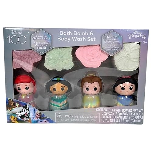 Original Squishmallows Disney Princess Bath Bomb & Body Wash Set, 8-Piece Set with 4 Scented Body Wash & 4 Bath Bombs, 4 Surprise Charms & 4… Beauty & Personal Care Original Squishmallows