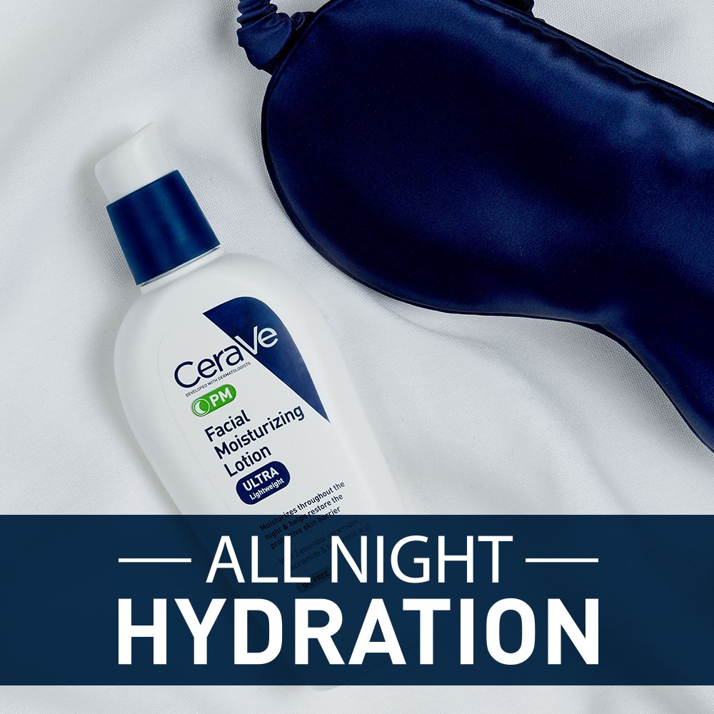 CeraVe PM Facial Moisturizing Lotion | Night Cream with Hyaluronic Acid and Niacinamide | Ultra-Lightweight, Oil-Free Moisturizer for Face | 3 Ounce Beauty & Personal Care CeraVe