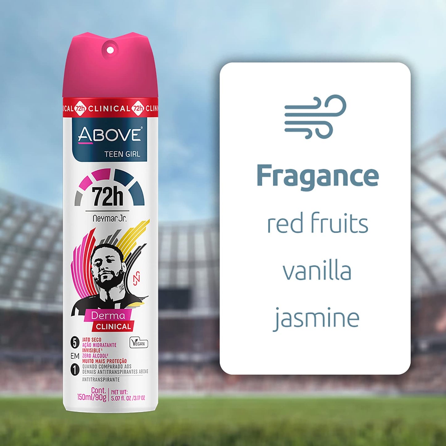 ABOVE 72 Hours Derma Clinical Antiperspirant Deodorant, Neymar Jr Teen Girl, 3.17 oz - Deodorant for Teens - Red Fruits and Vanilla Notes - Dry Spray Beauty and Personal Care ABOVE