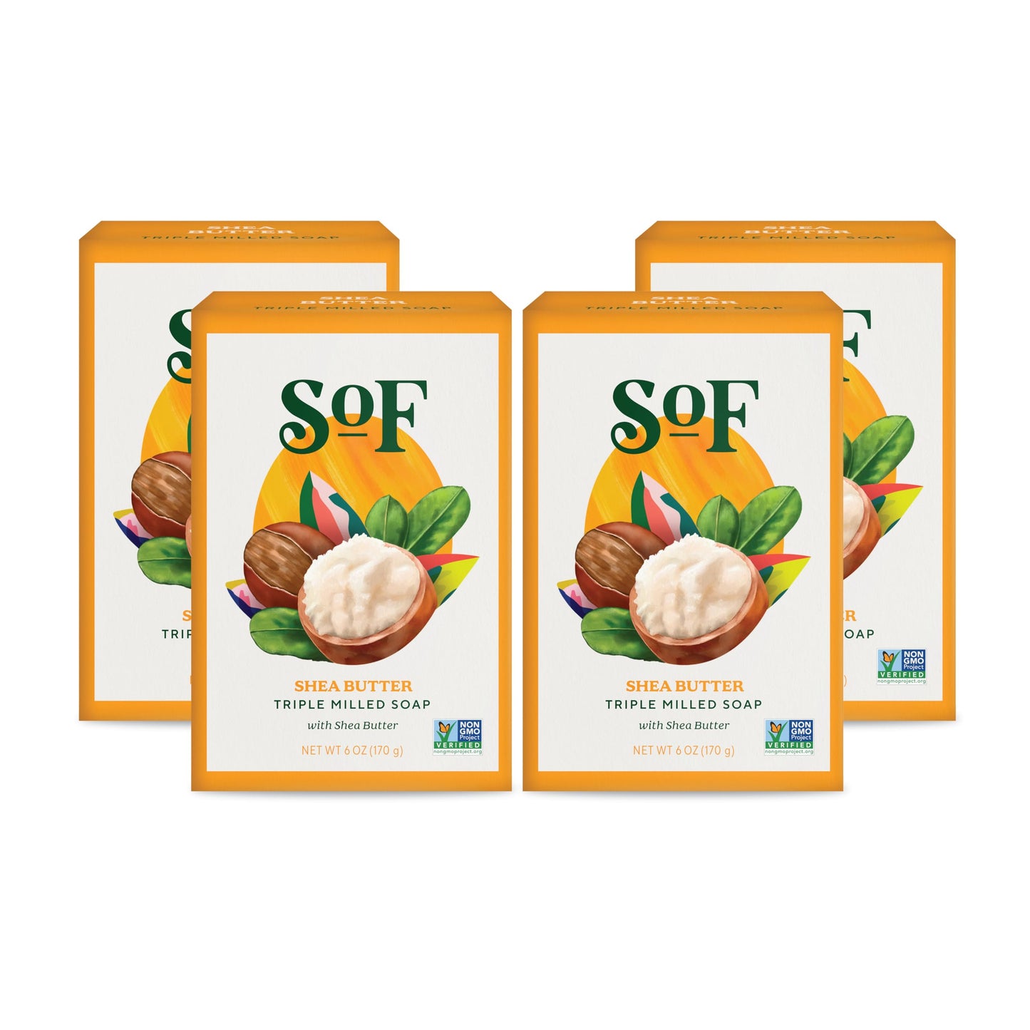 SoF Triple Milled Bar Soap - With Coconut Oil & Organic Shea Butter- Vegan & Non GMO- Free From Phthalates, Sulfates & Parabens- Shea Butter - 6 oz Beauty & Personal Care South Of France