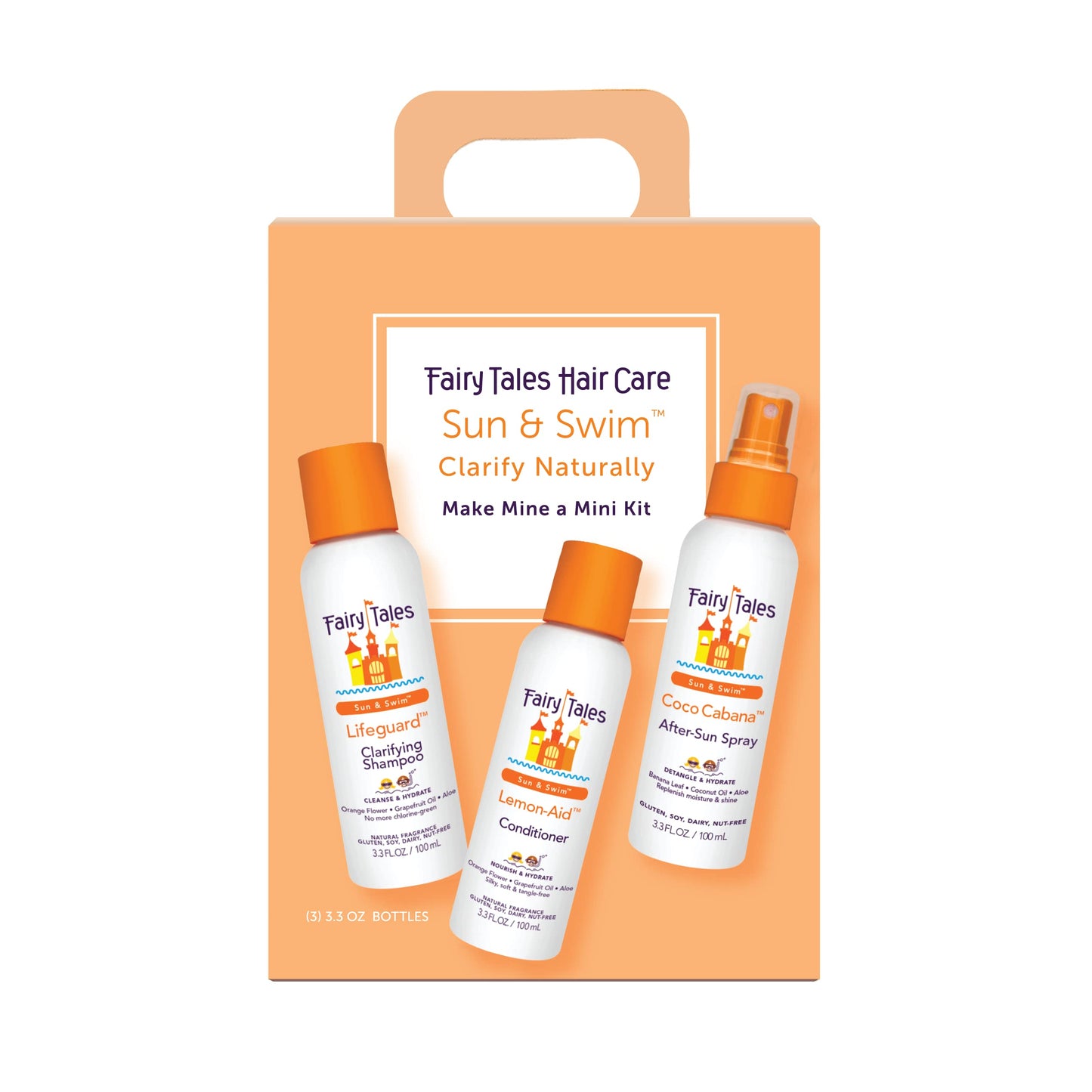 Fairy Tales Sun & Swim Travel Pack for Kids - 3.3oz Shampoo, Conditioner & Leave-In Spray Trio - TSA-Friendly Pool & Beach Vacation Set - Citrus Scent Beauty & Personal Care Fairy Tales