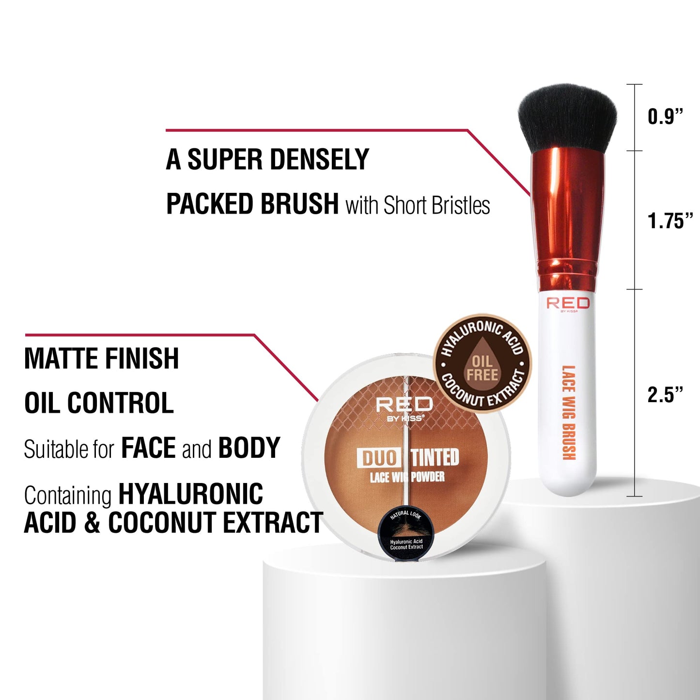 RED by Kiss Lace Wig Brush Tinted Powder Set - Matte Finish, Oil Control, Lightweight, Long-lasting, Mix & Match Shade Duo Beauty & Personal Care Red by Kiss