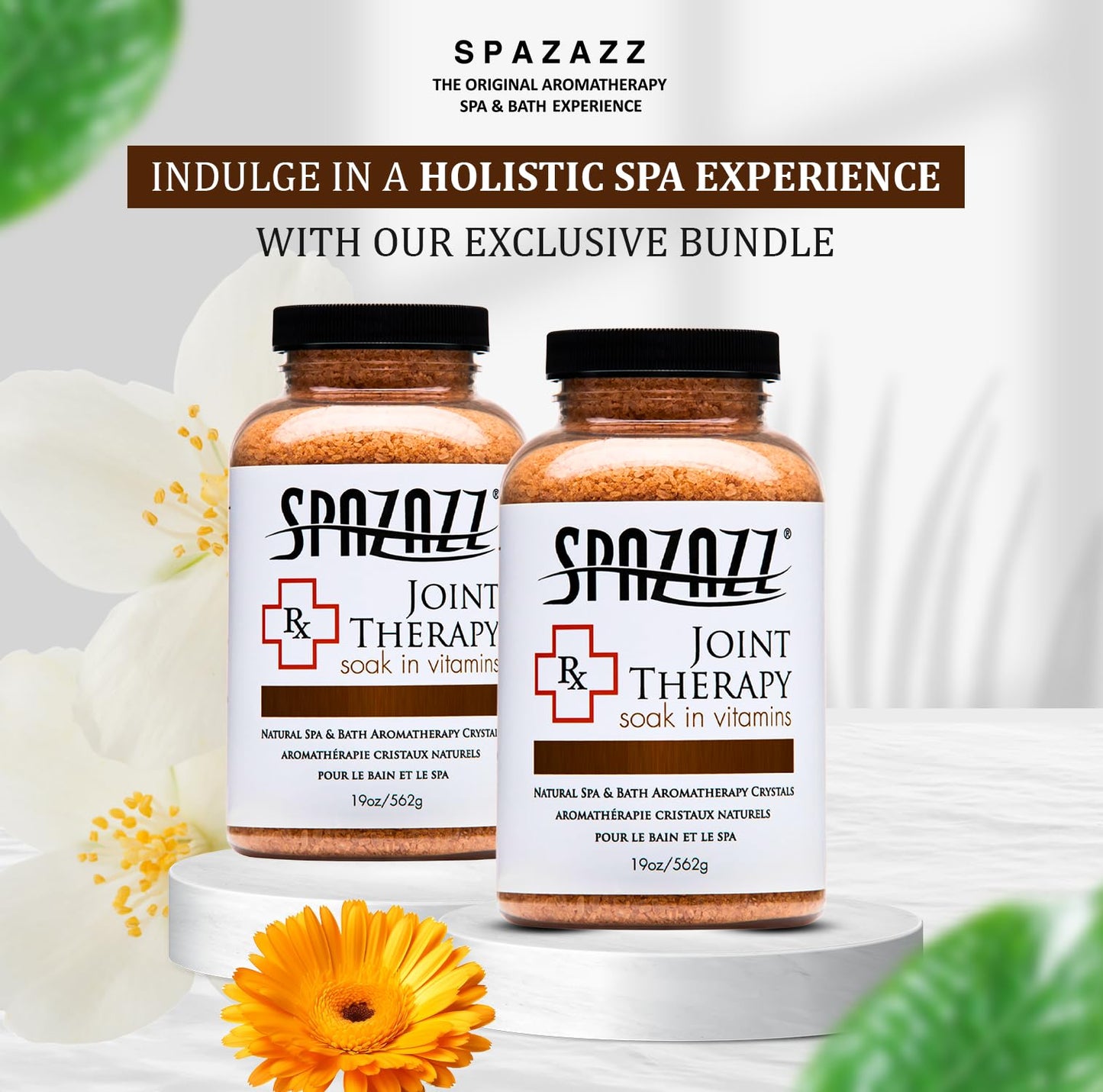 Spazazz Hot Tub Aromatherapy Joint Therapy Natural Spa & Bath Salt Crystals 19oz 2 Packs - Aromatherapy Bath Salts with Magnesium & Arnica - Safe Beauty and Personal Care Spazazz
