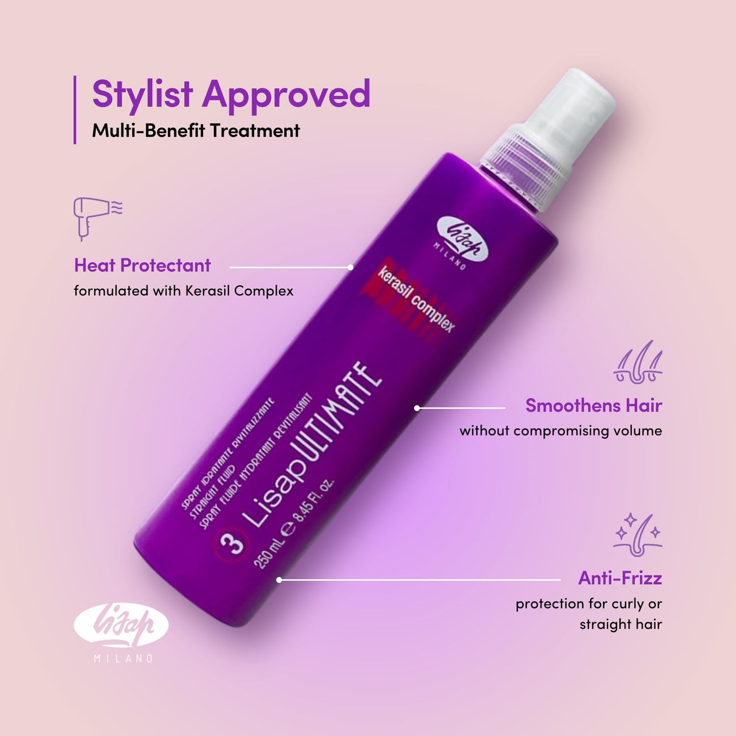 Lisap Heat Protectant for Hair, Ultimate Straight Fluid Hair Spray, Anti Frizz Hair Products, Thermal Protection Hydrating, Strengthening Beauty & Personal Care Lisap